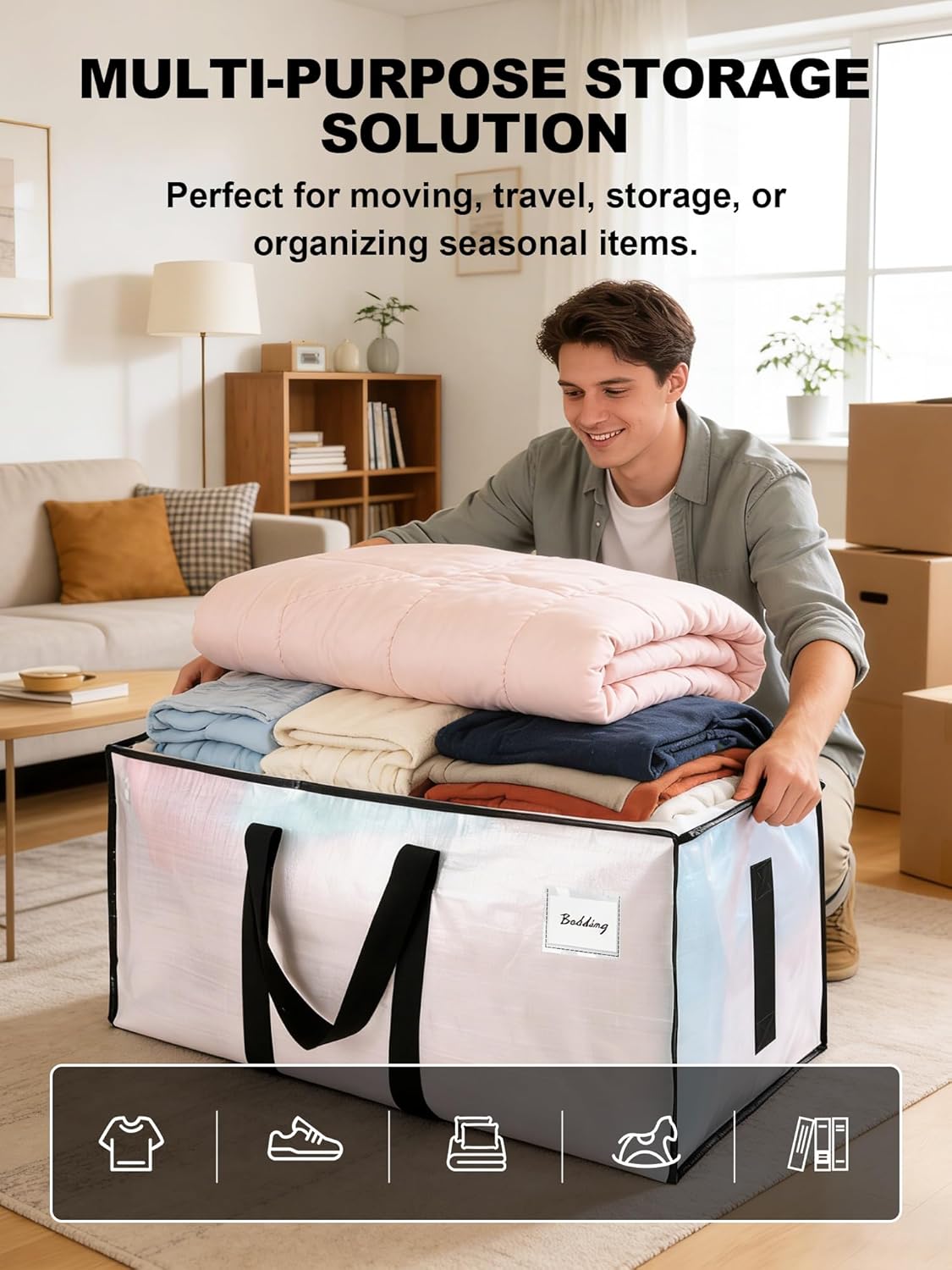 8 Pack Semi-Transparent Heavy Duty Water Resistant Moving Bags