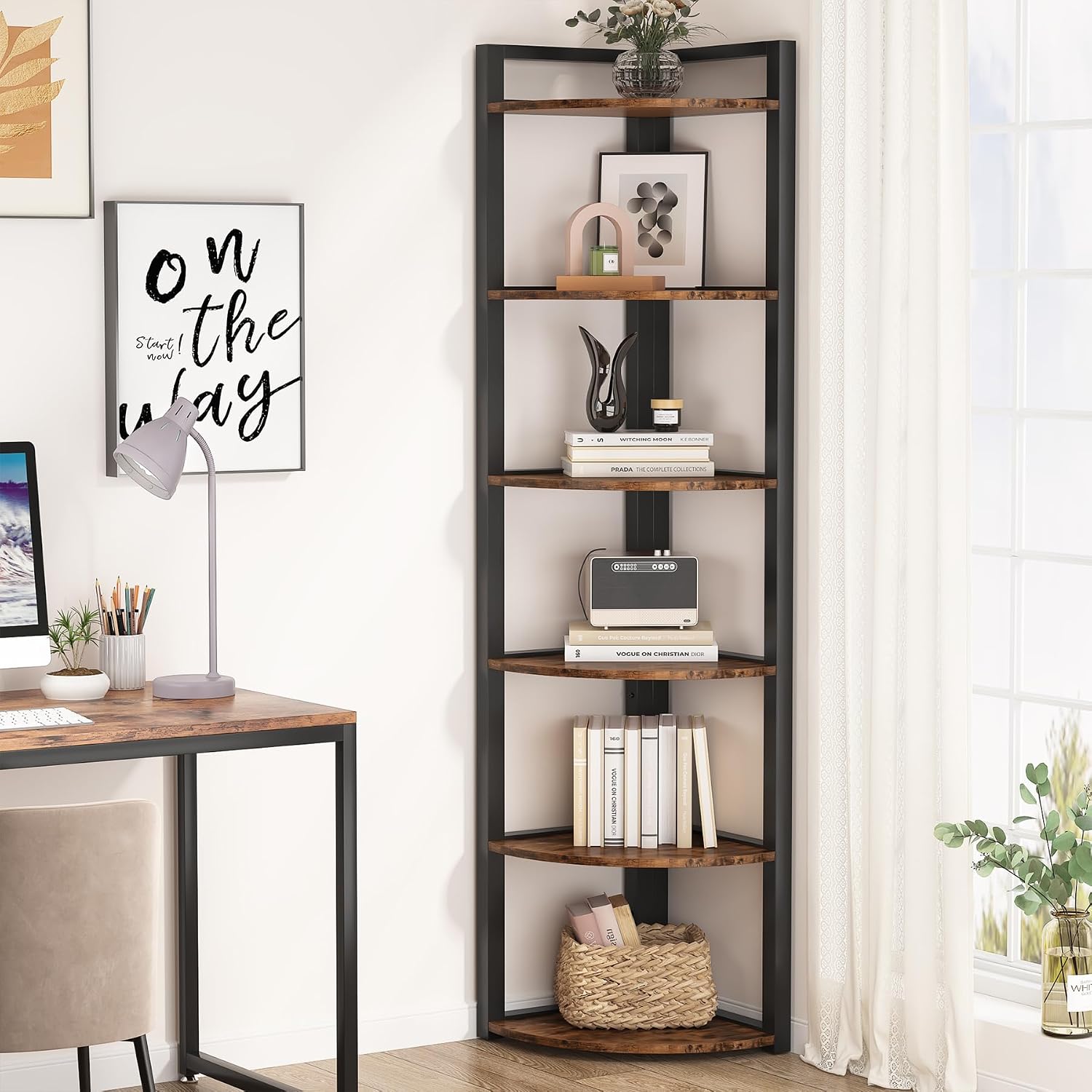 70.9" Rustic 6-Tier Corner Shelf