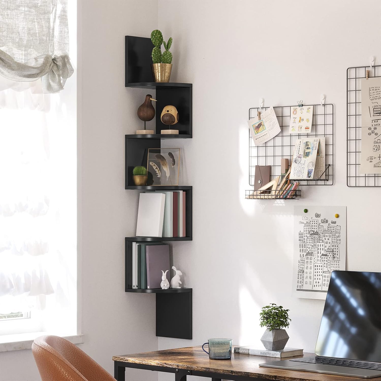 Black Floating 5-Tier Corner Shelf