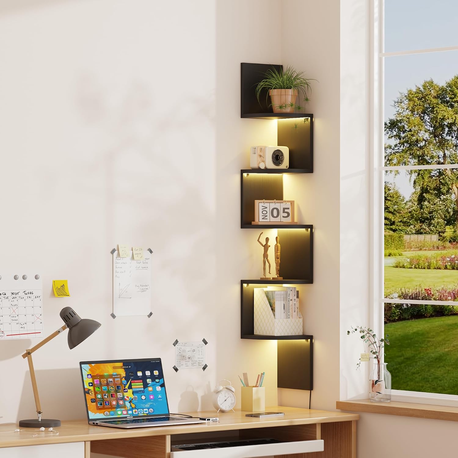 Black LED Floating 5-Tier Corner Shelf