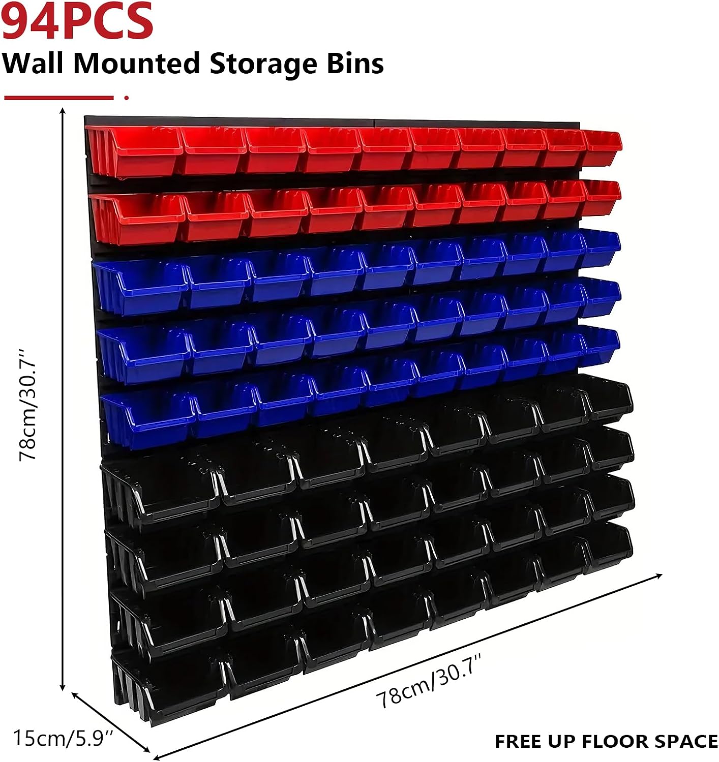 30 Pcs Multi-Color Wall Mount Parts Storage Bin Rack