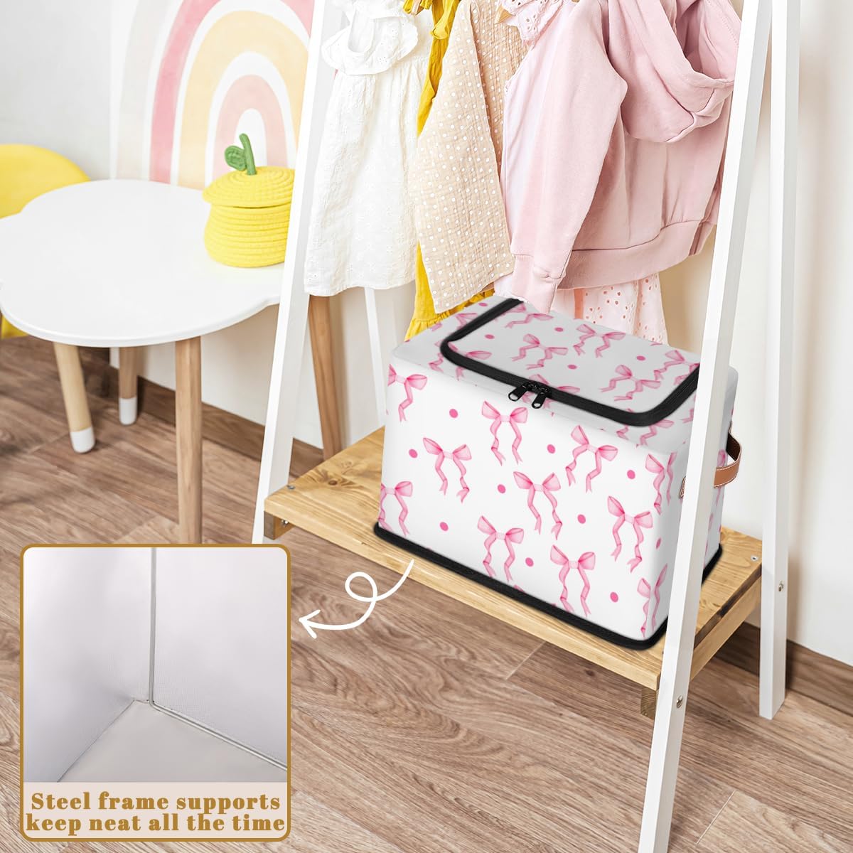 Pink Bow Zipper Lid Collapsible Storage Bin
