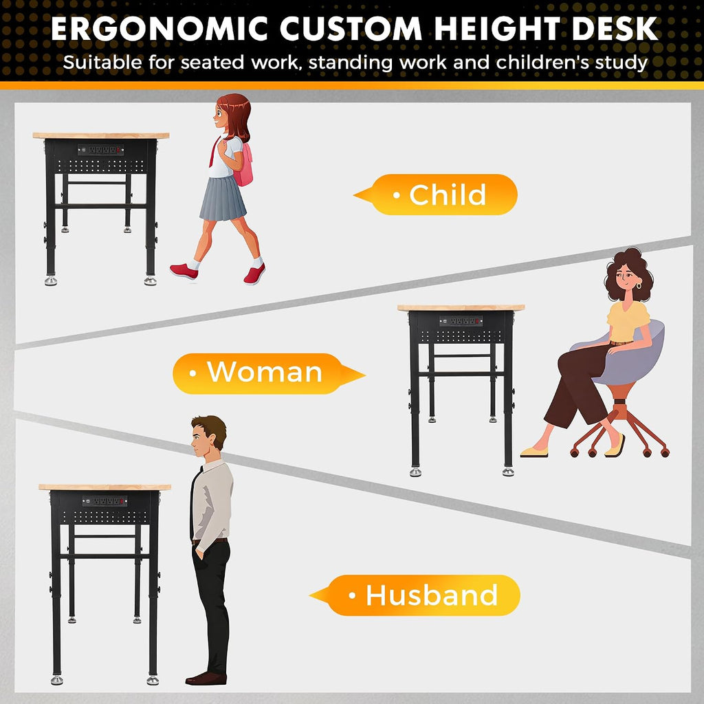 60" Adjustable Rubberwood Workbench