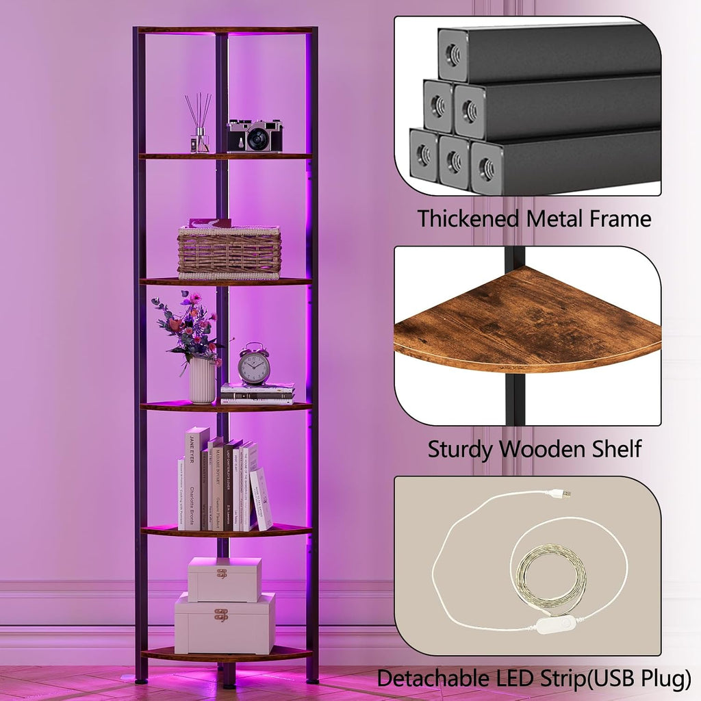 6-Tier LED Corner Bookshelf