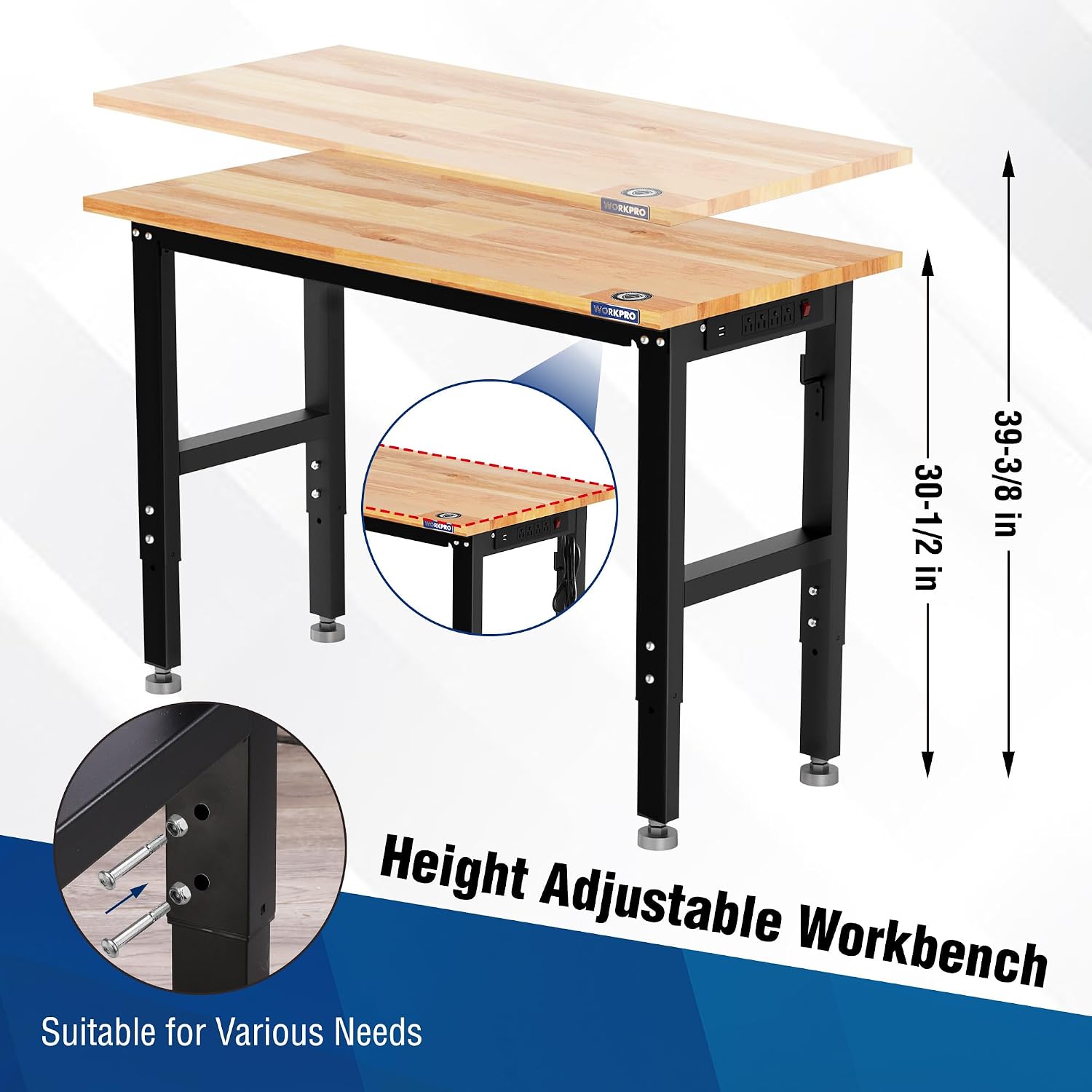 48" Mobile Rubberwood Power Workbench