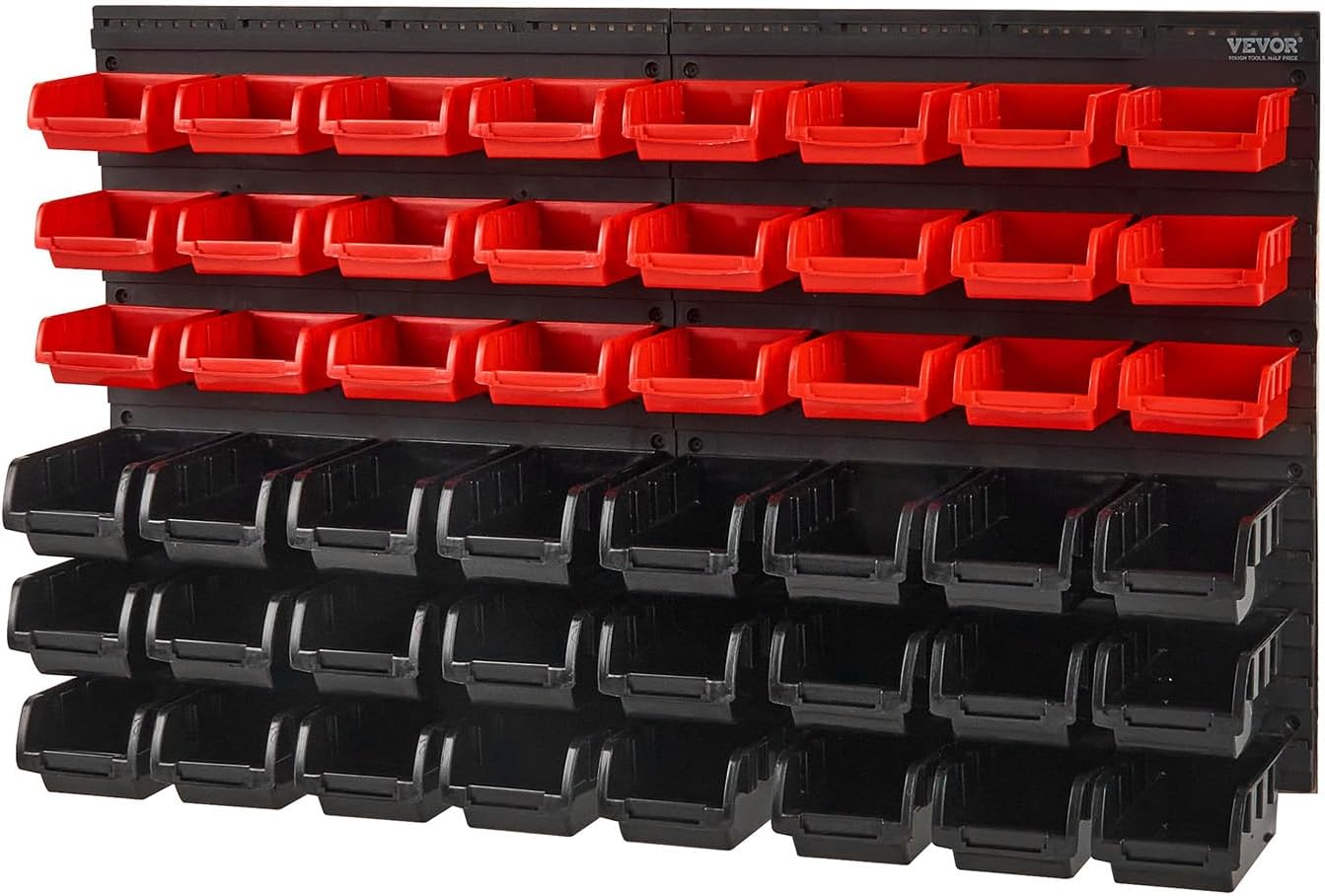 48-Bin Wall Mount Parts Storage Rack with Panels
