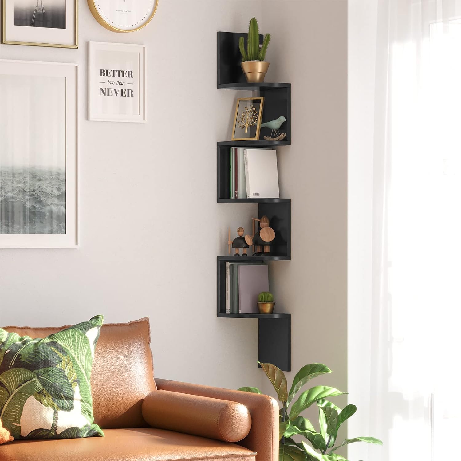 Black Floating 5-Tier Corner Shelf