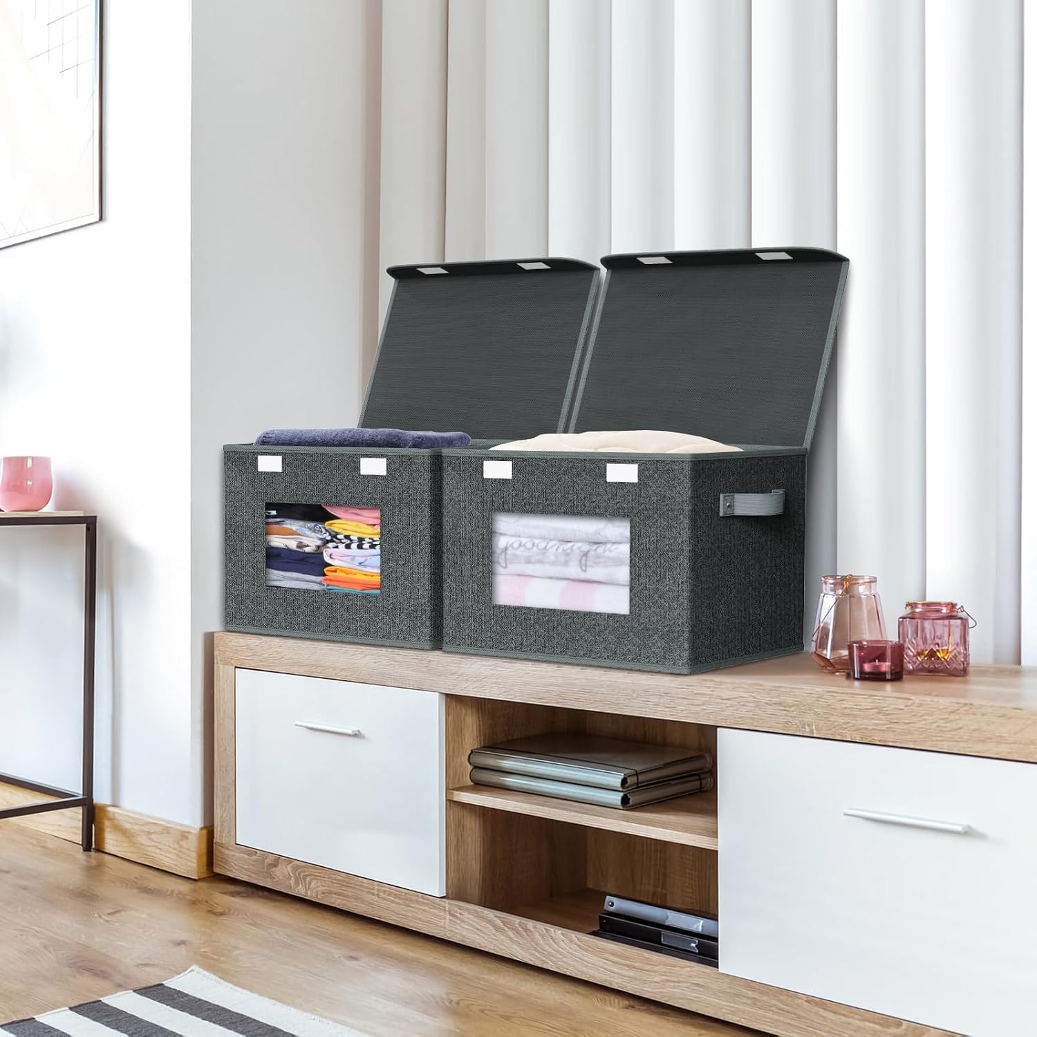 4 Pack Black Stackable Storage Bins with Lids