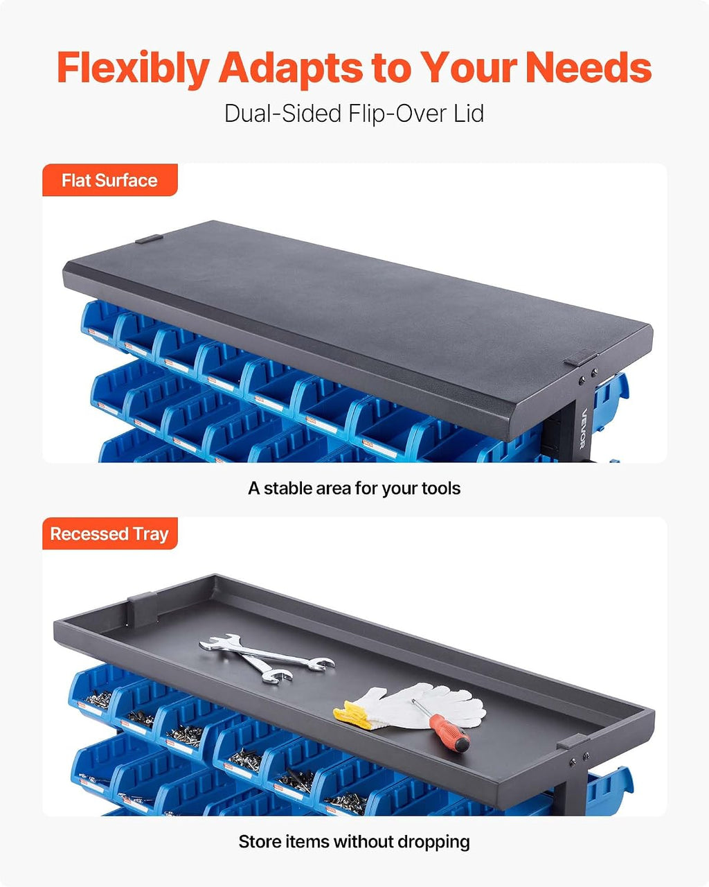7-Tier Mobile Double-Sided Bin Storage Rack