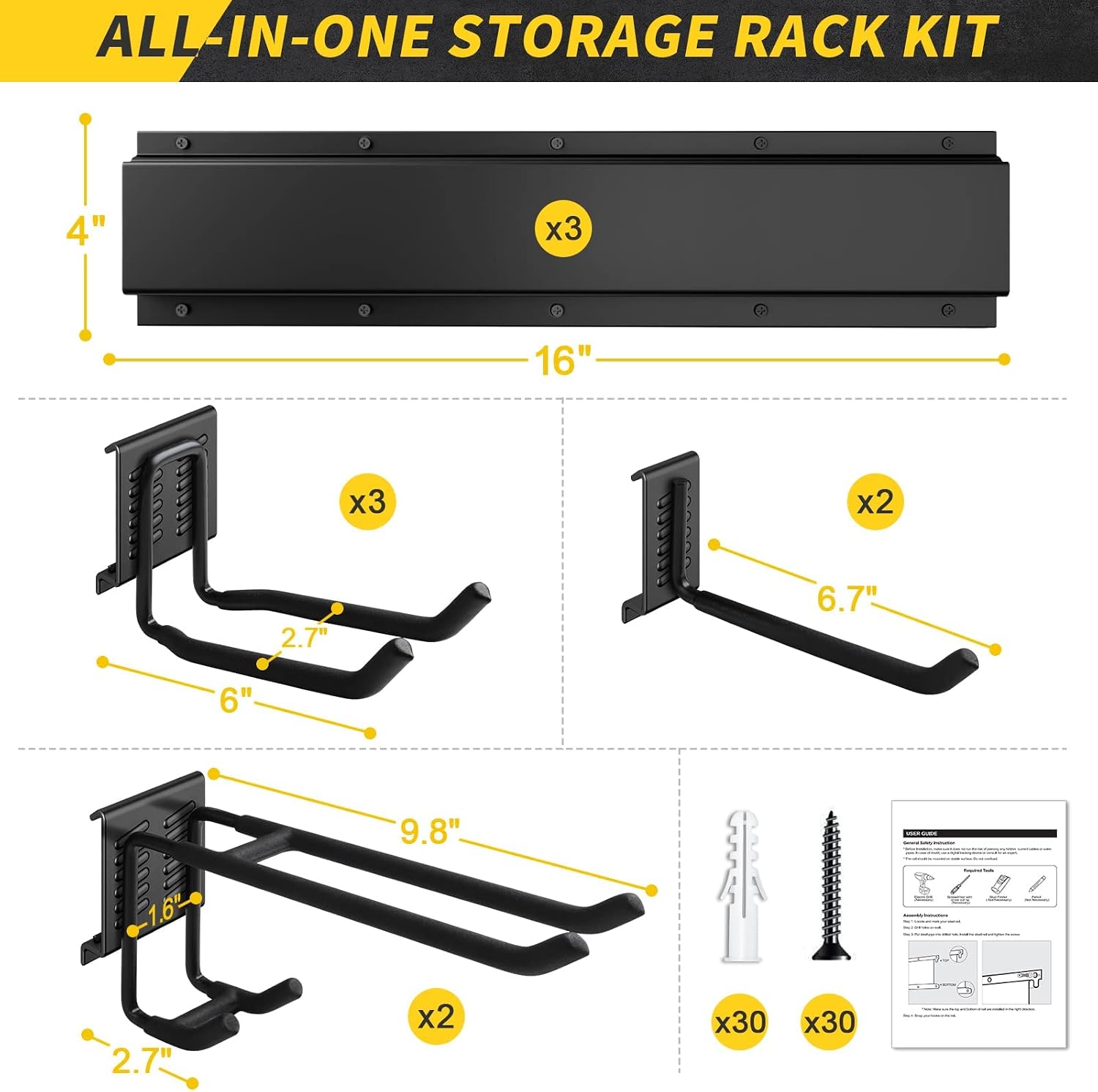 48" Wall Mount Garage Tool Storage Rack 440 LBS