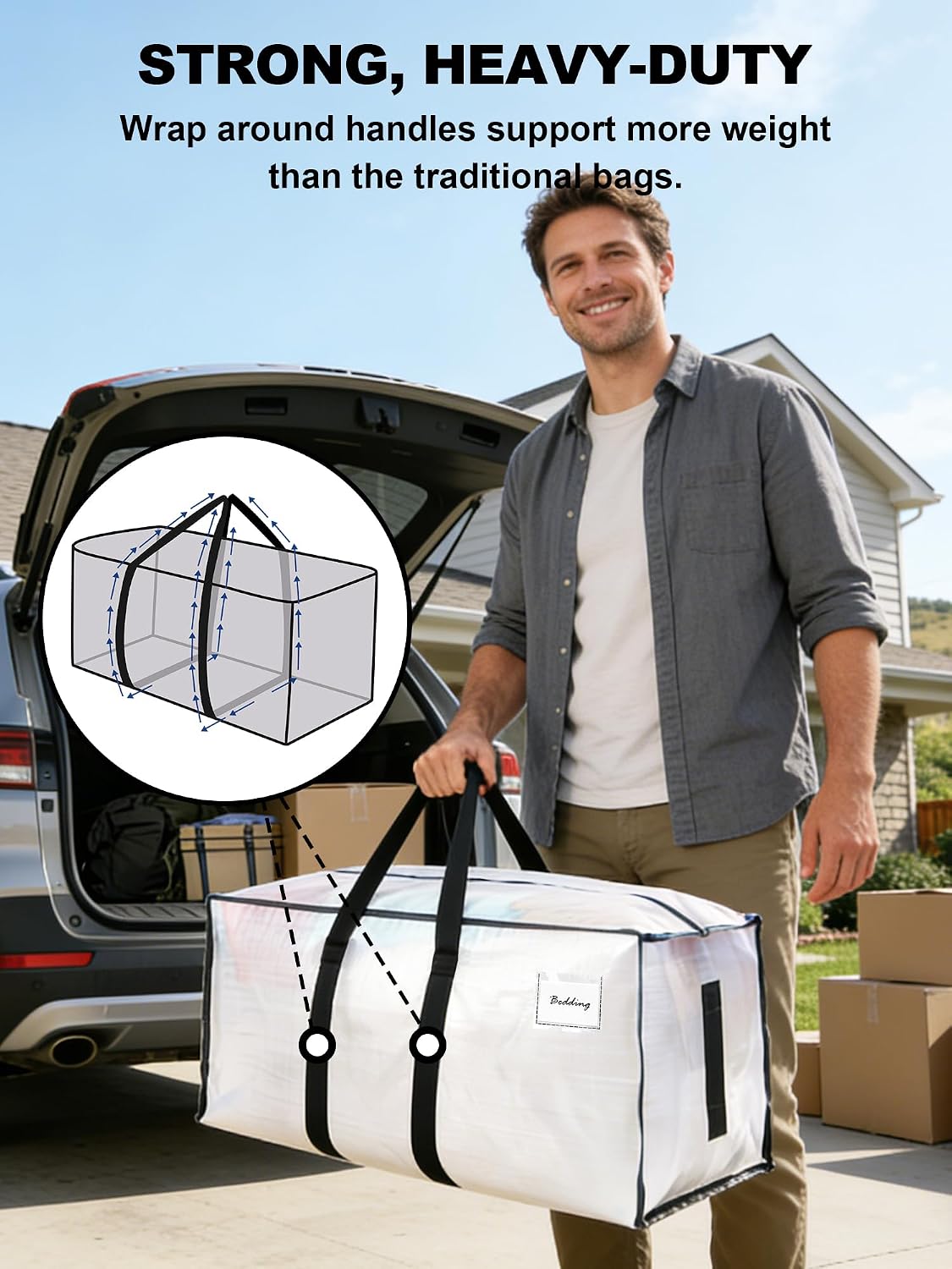8 Pack Semi-Transparent Heavy Duty Water Resistant Moving Bags