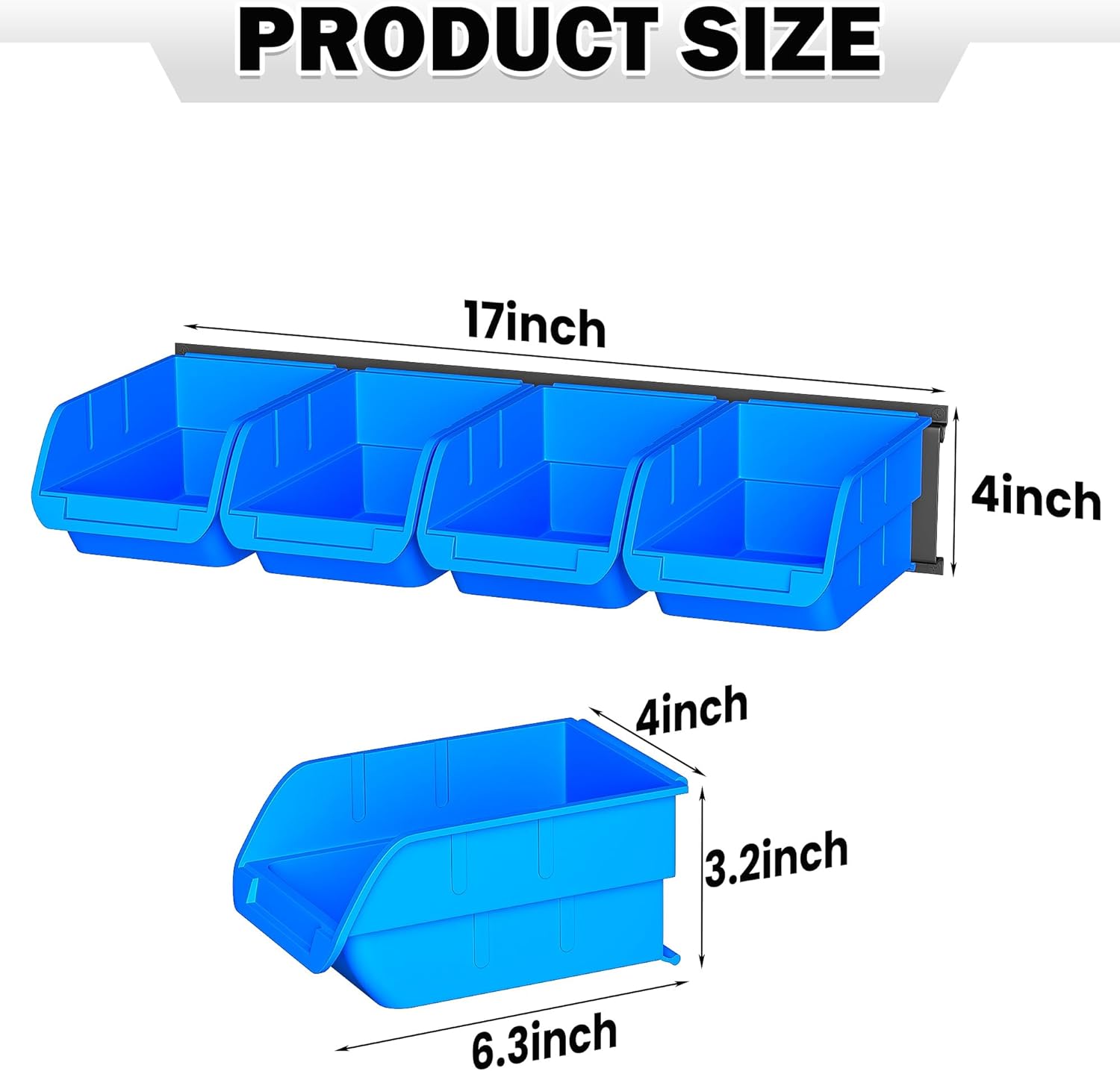 Blue Wall Mount Plastic Storage Bins Set