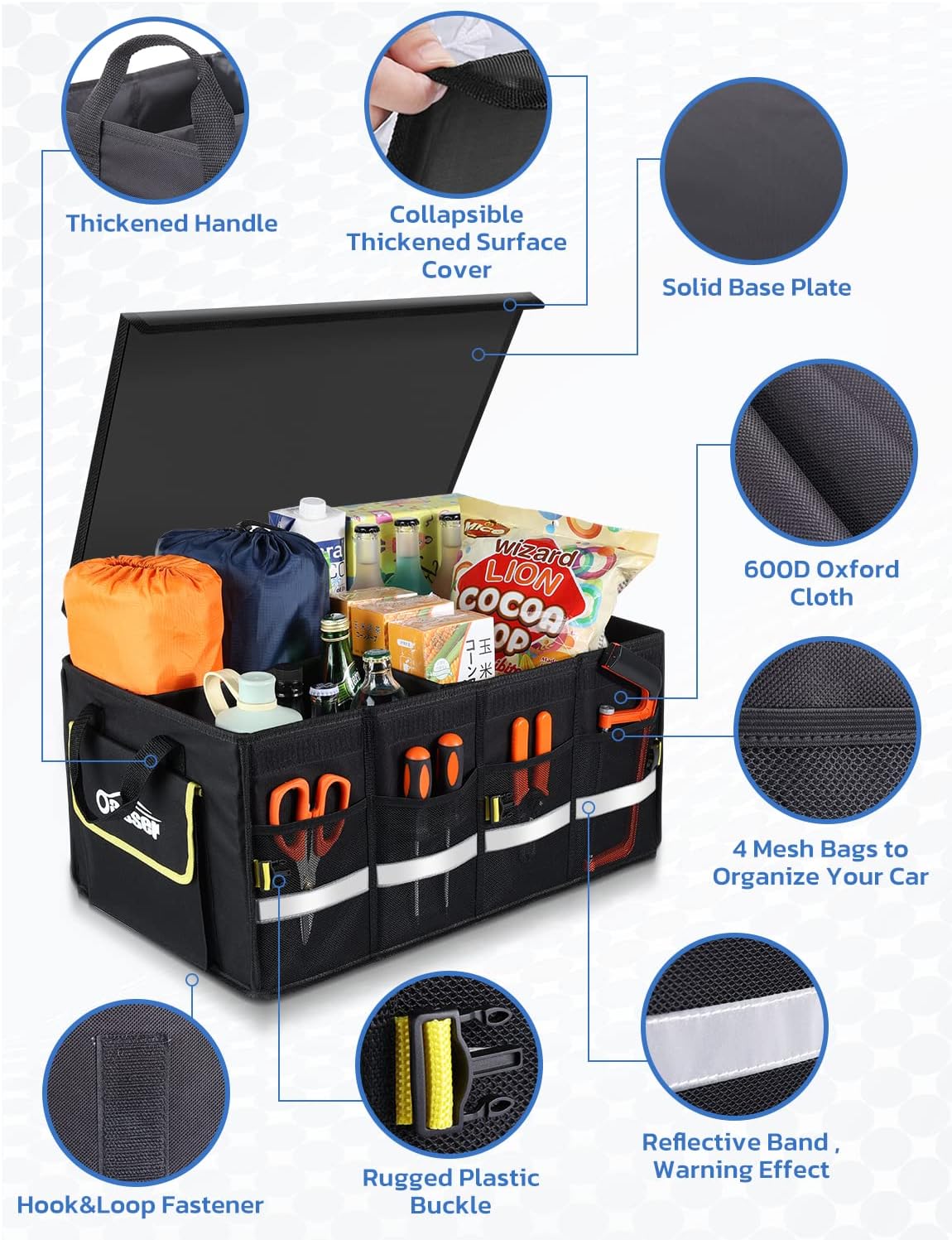 Waterproof 3-Compartment Car Trunk Organizer