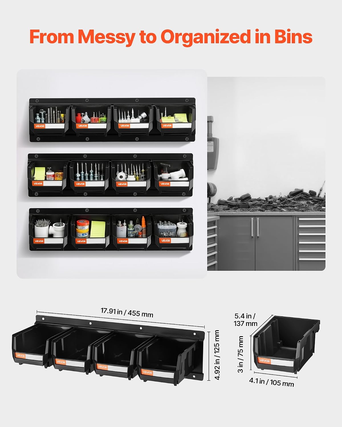 Black Wall Mount 12-Bin Hardware Storage Rack