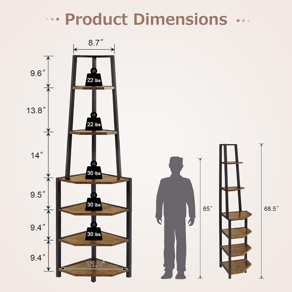 69" Industrial 6-Tier Corner Shelf