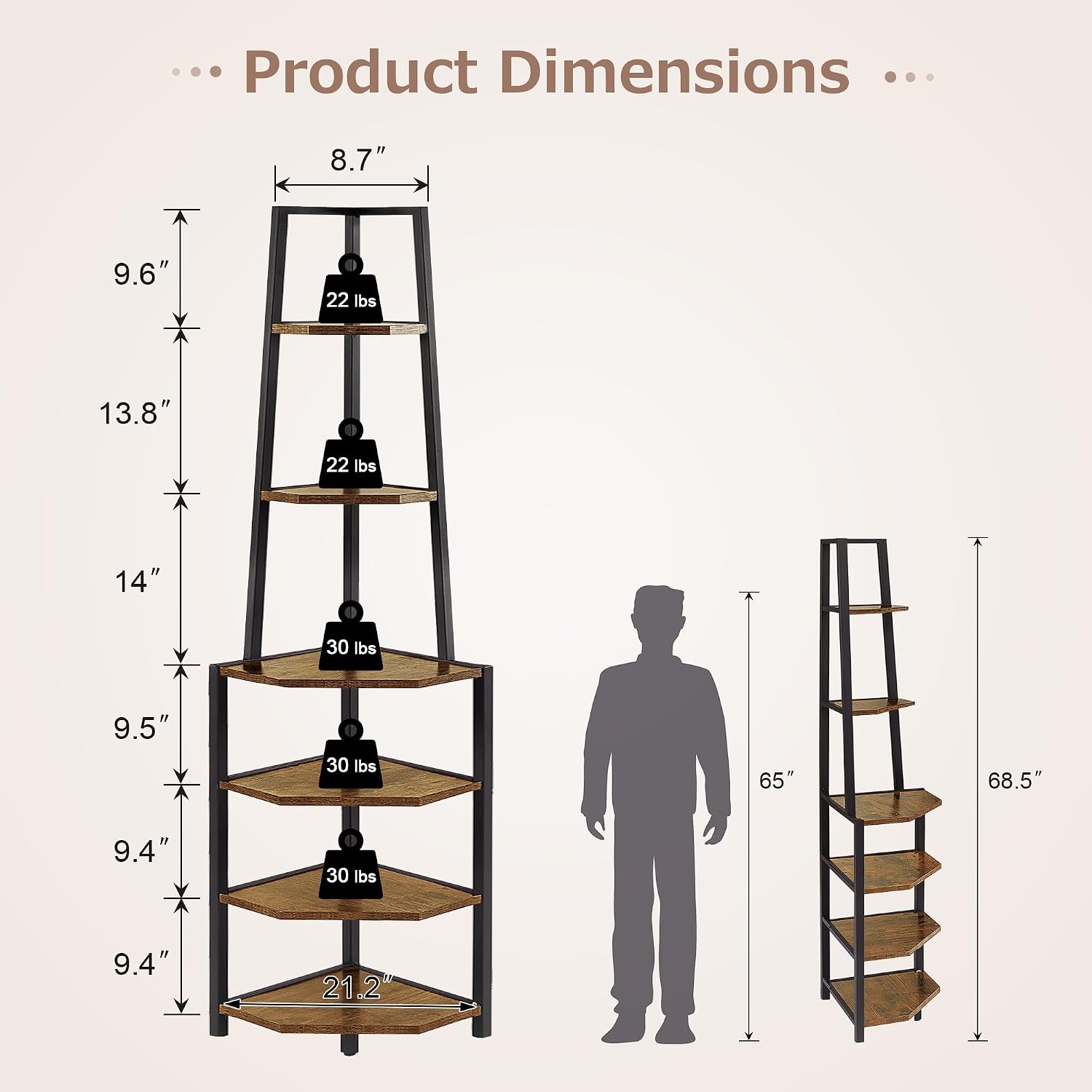 69" Industrial 6-Tier Corner Shelf