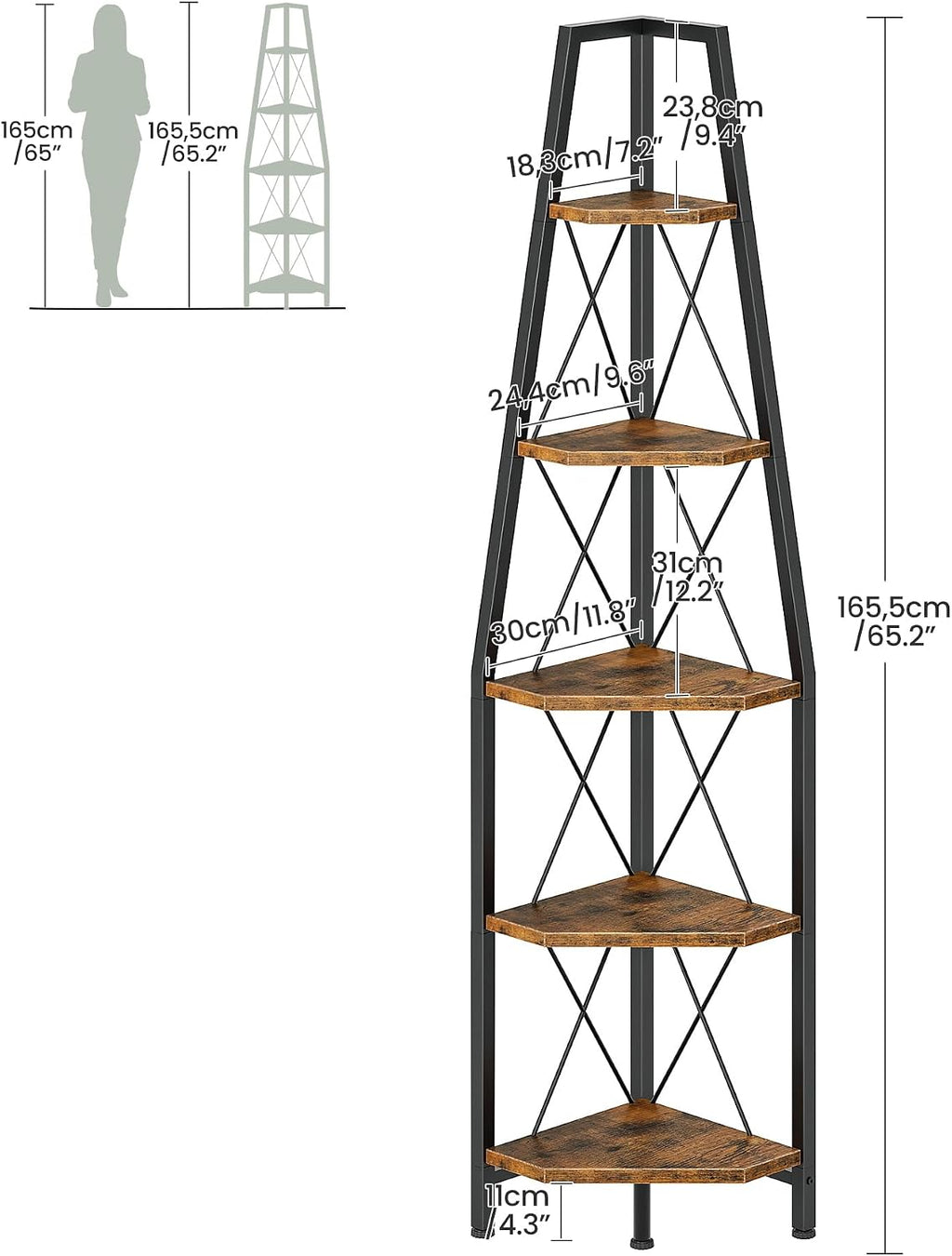 Rustic 5-Tier Corner Ladder Shelf
