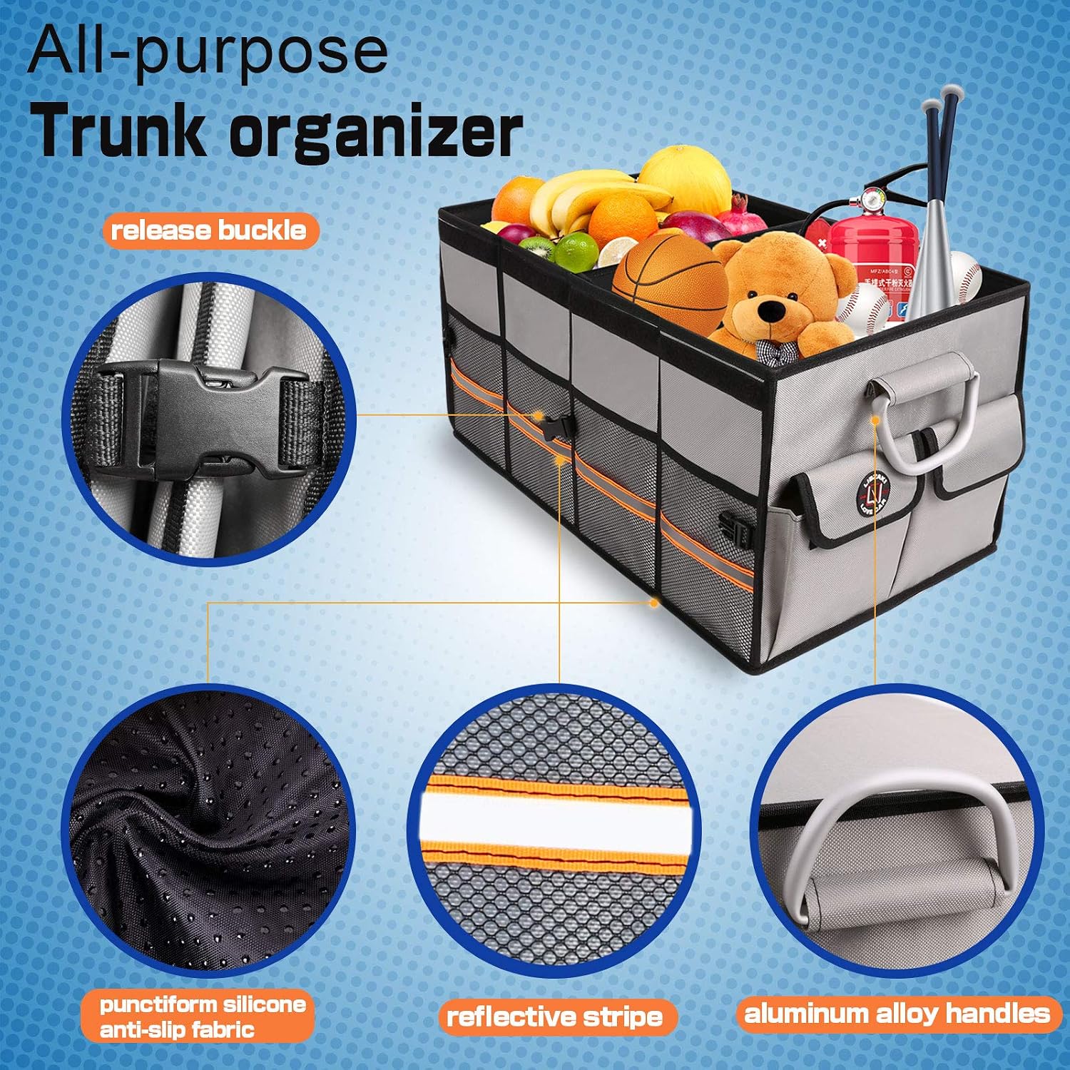 Grey Collapsible Car Trunk Organizer