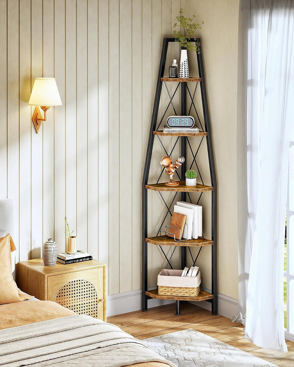 Rustic 5-Tier Corner Ladder Shelf
