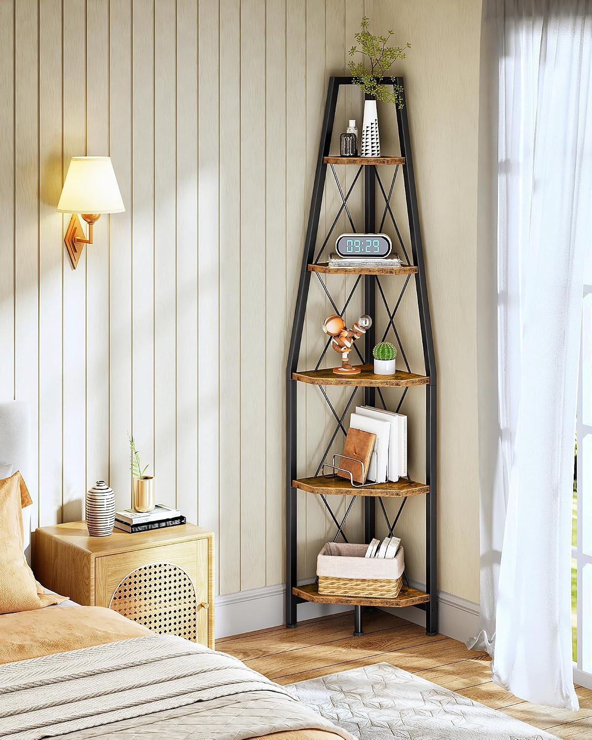 Rustic 5-Tier Corner Ladder Shelf