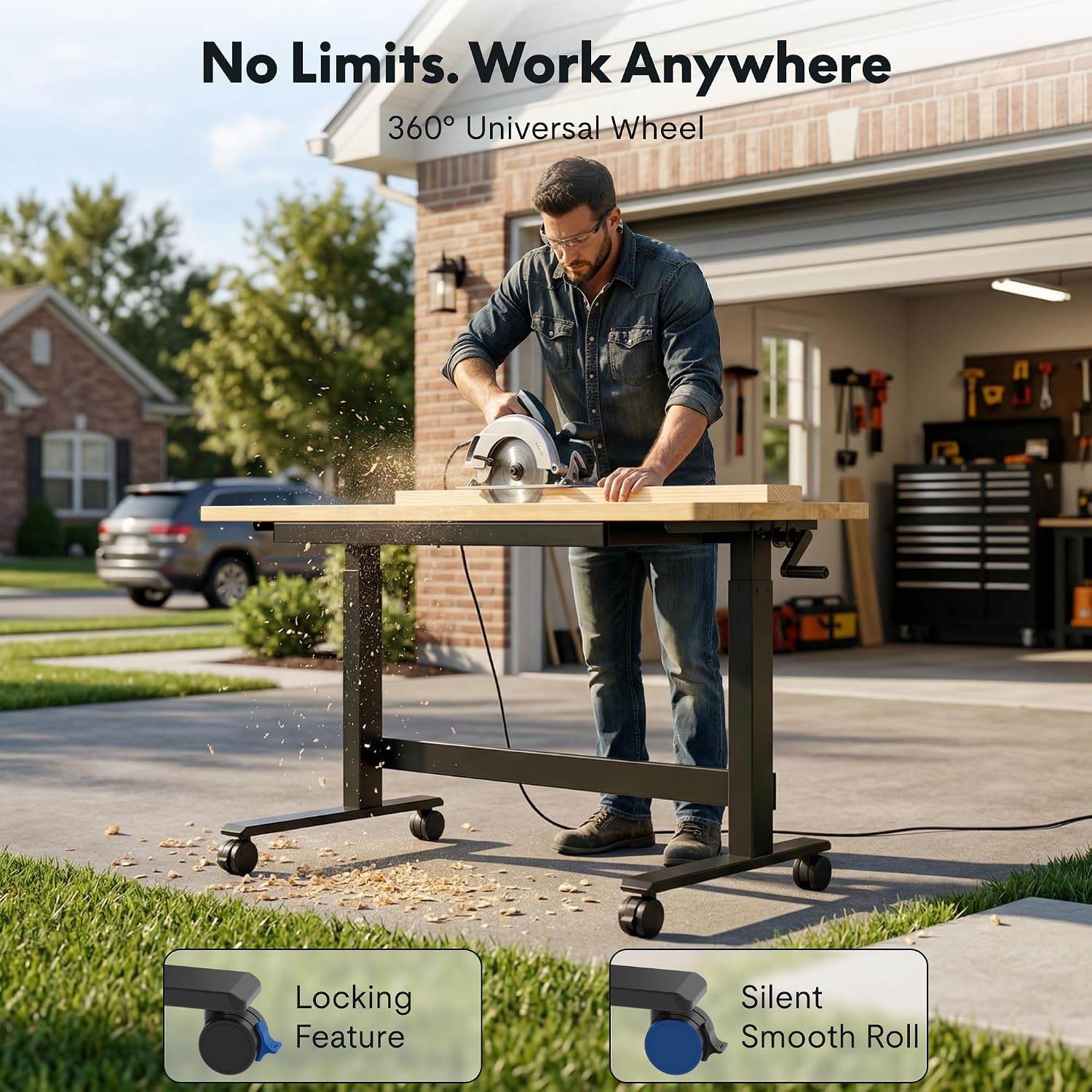 47.2"x23.6" Crank Adjustable Rolling Workbench