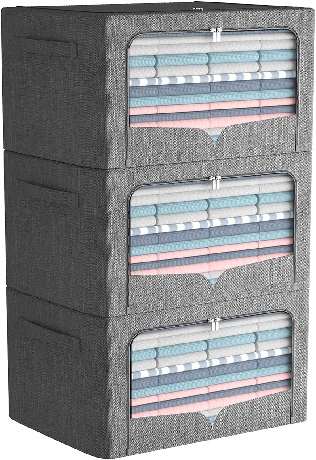 3 Pack Dark Gray Linen Storage Bins with Clear Window