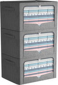 3 Pack Dark Gray Linen Storage Bins with Clear Window