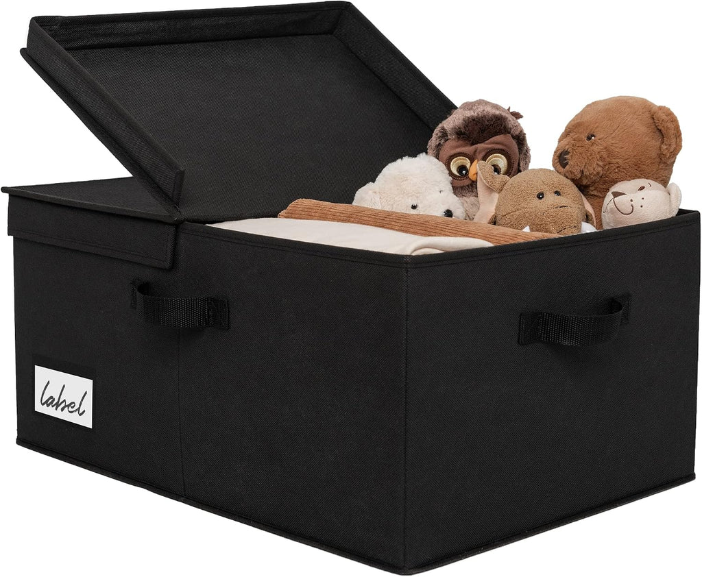 Black Fabric Storage Bin With Lid