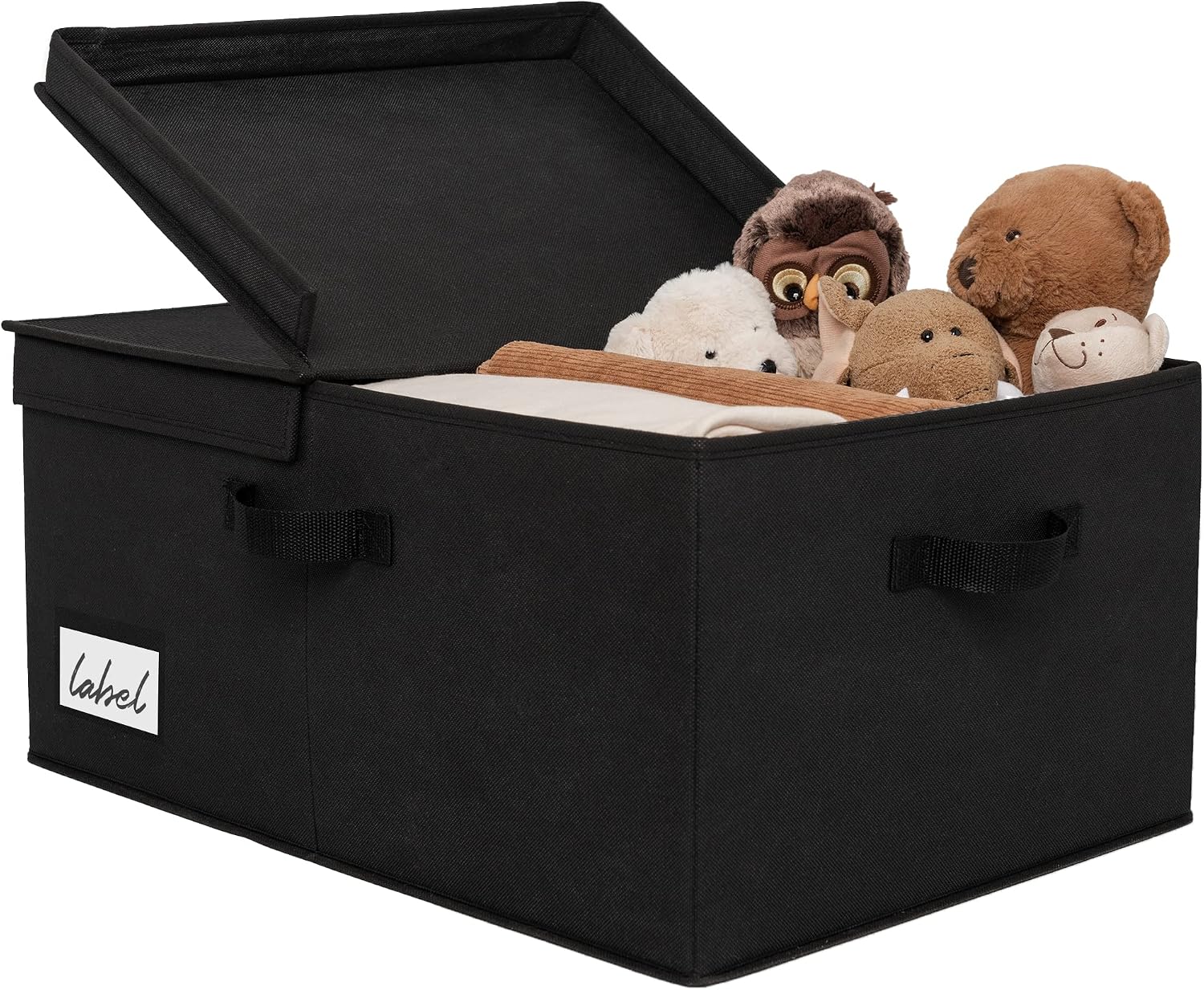 Black Fabric Storage Bin With Lid