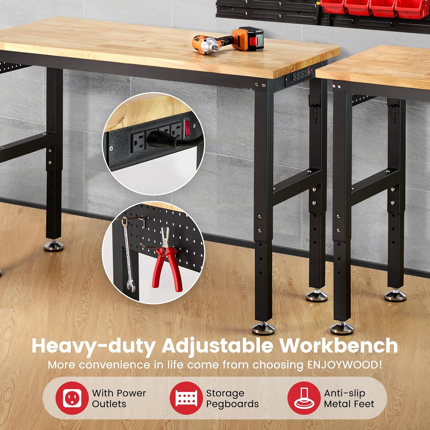 48" Pegboard Rubberwood Workbench