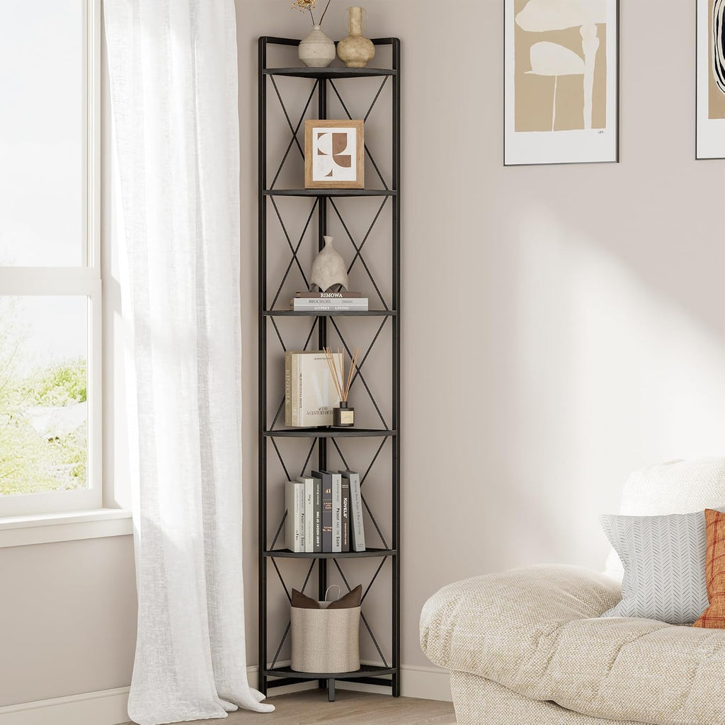 78" Black Industrial Corner Shelf