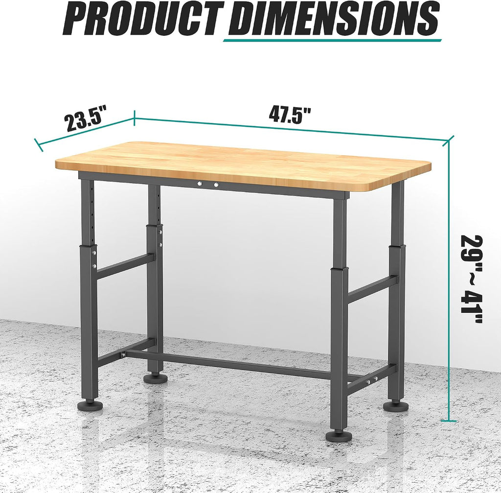 47.5" Adjustable Rubberwood Workbench