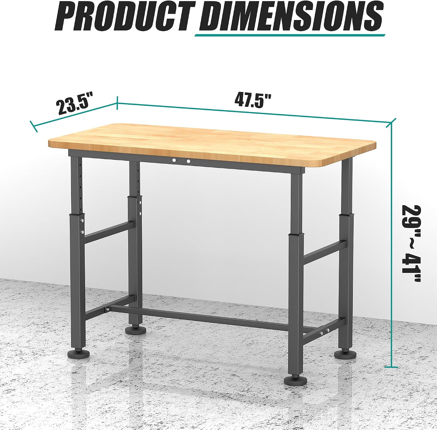 47.5" Adjustable Rubberwood Workbench