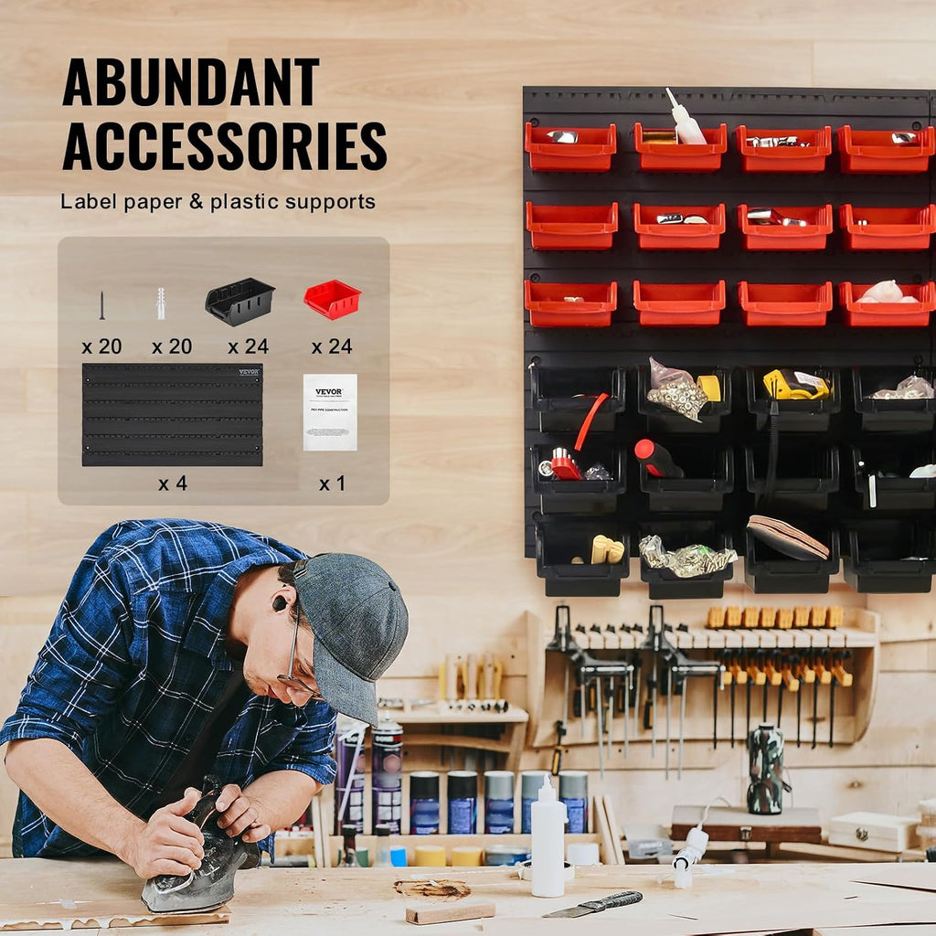 48-Bin Wall Mount Parts Storage Rack with Panels