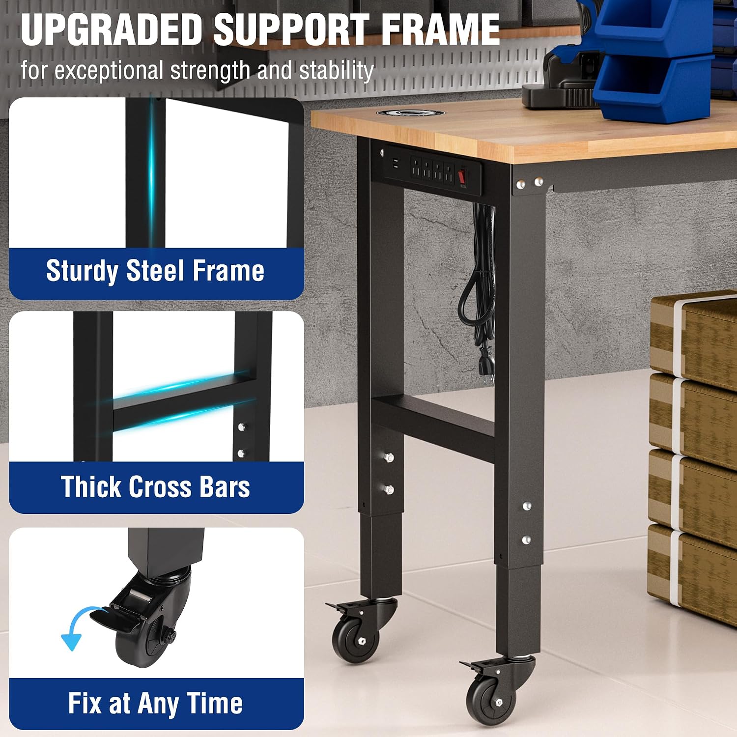 48" Mobile Rubberwood Power Workbench