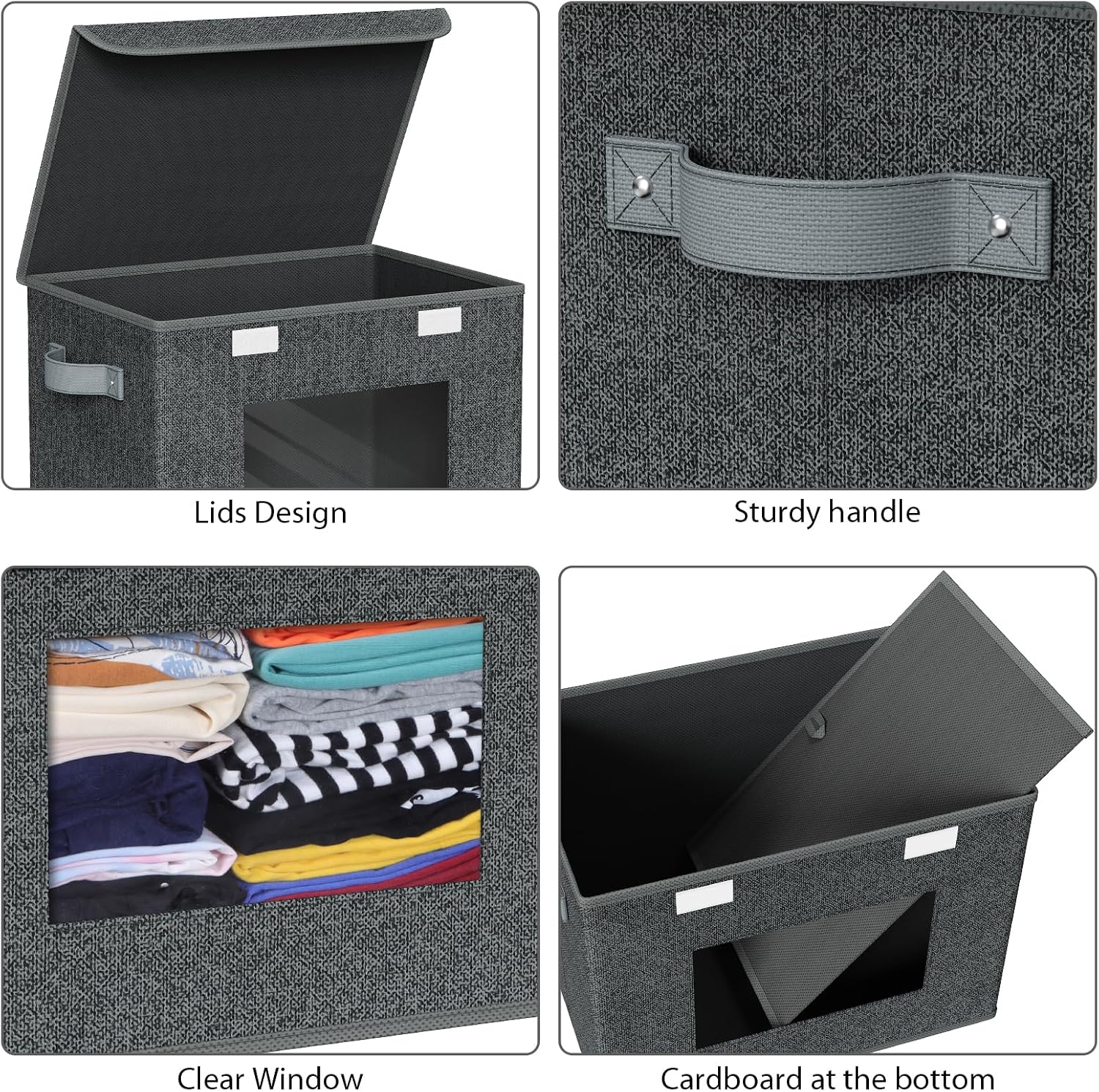 4 Pack Black Stackable Storage Bins with Lids