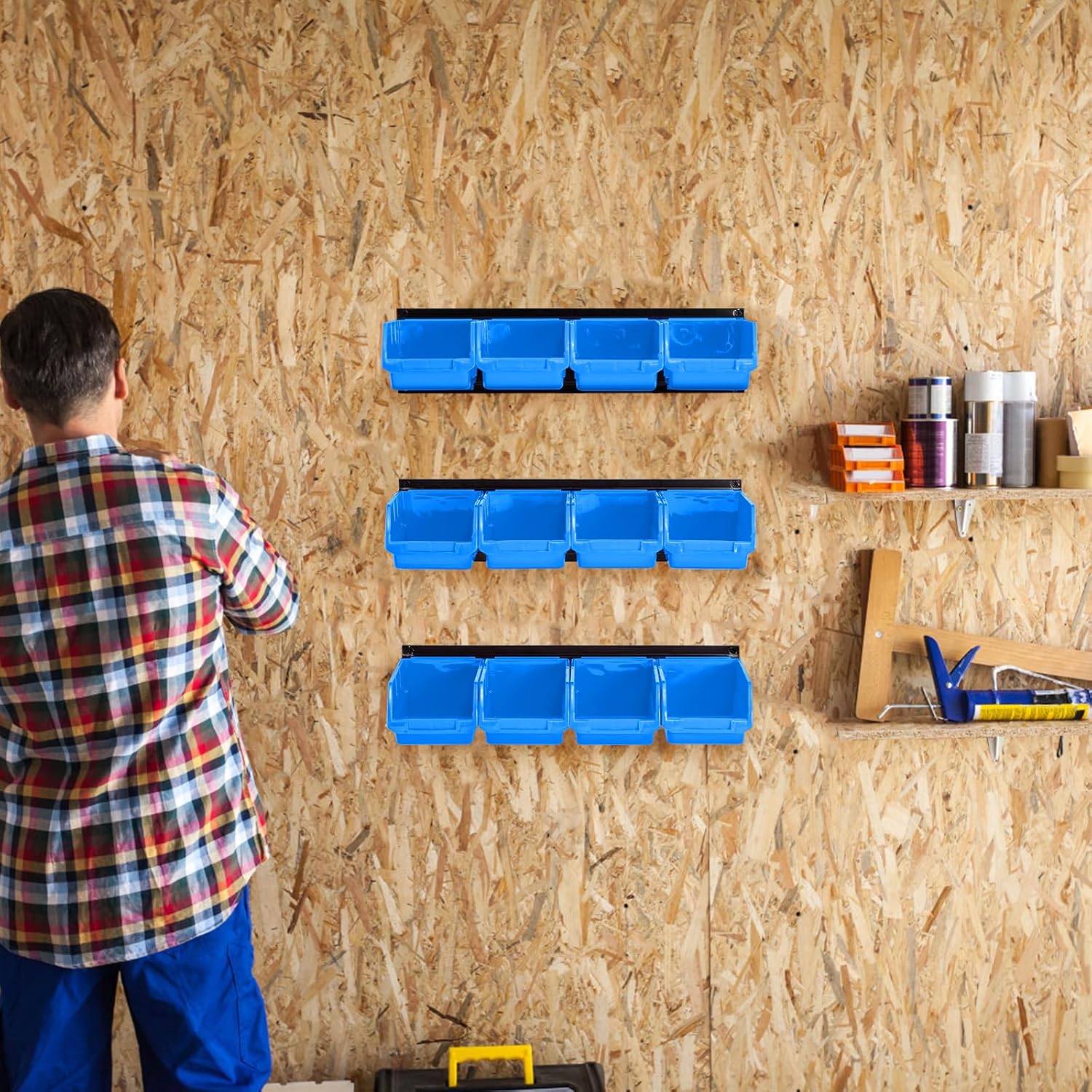 Blue Wall Mount 12-Bin Storage Organizer Set