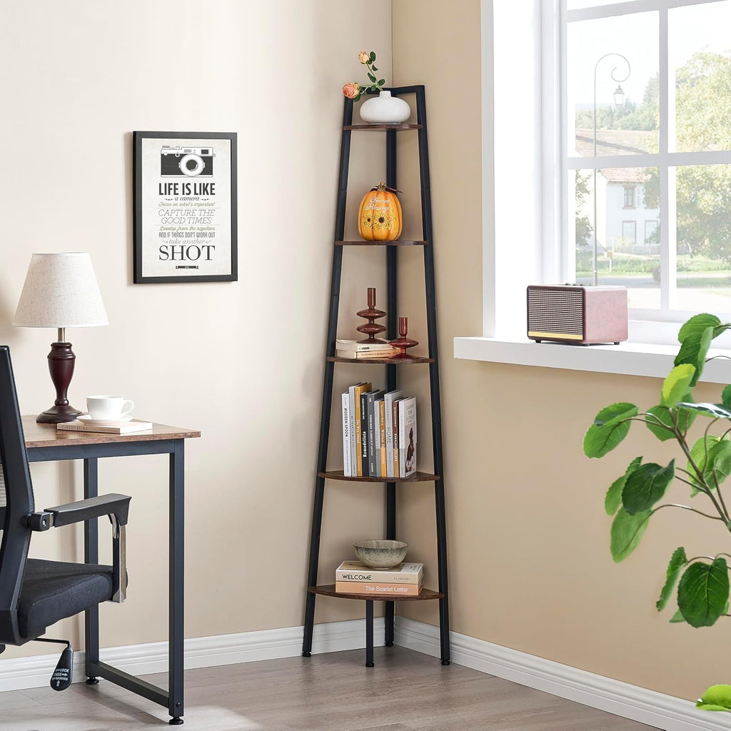Rustic 5-Tier Corner Ladder Shelf