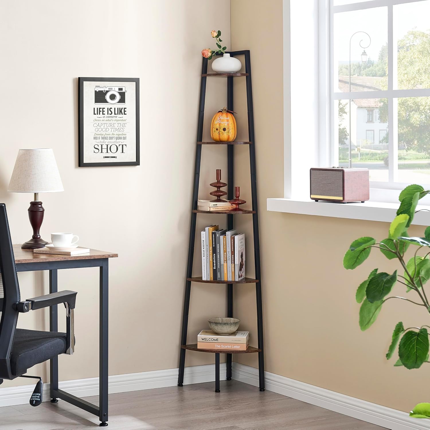 Rustic 5-Tier Corner Ladder Shelf
