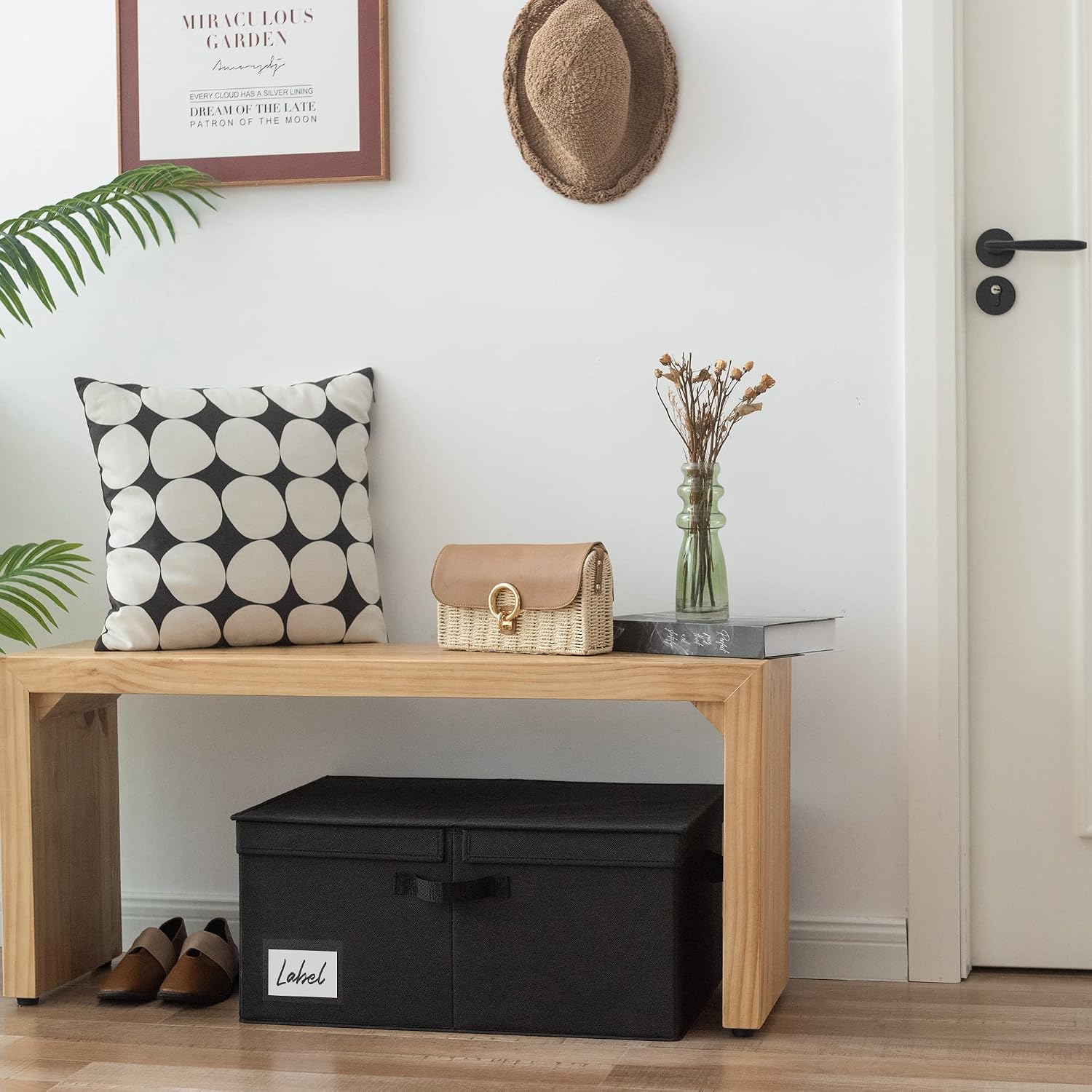 Black Fabric Storage Bin With Lid