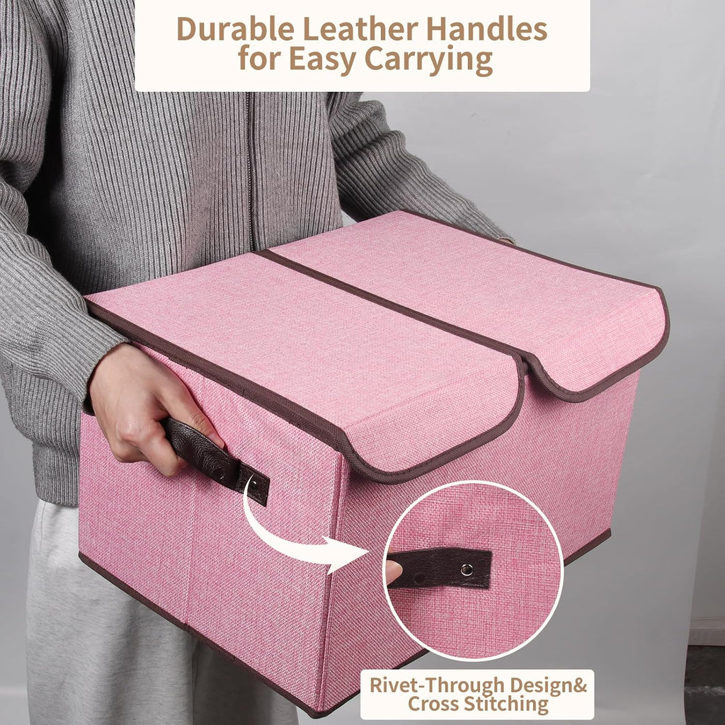 3 Pack Pink Double-Lid Fabric Storage Boxes with Dividers