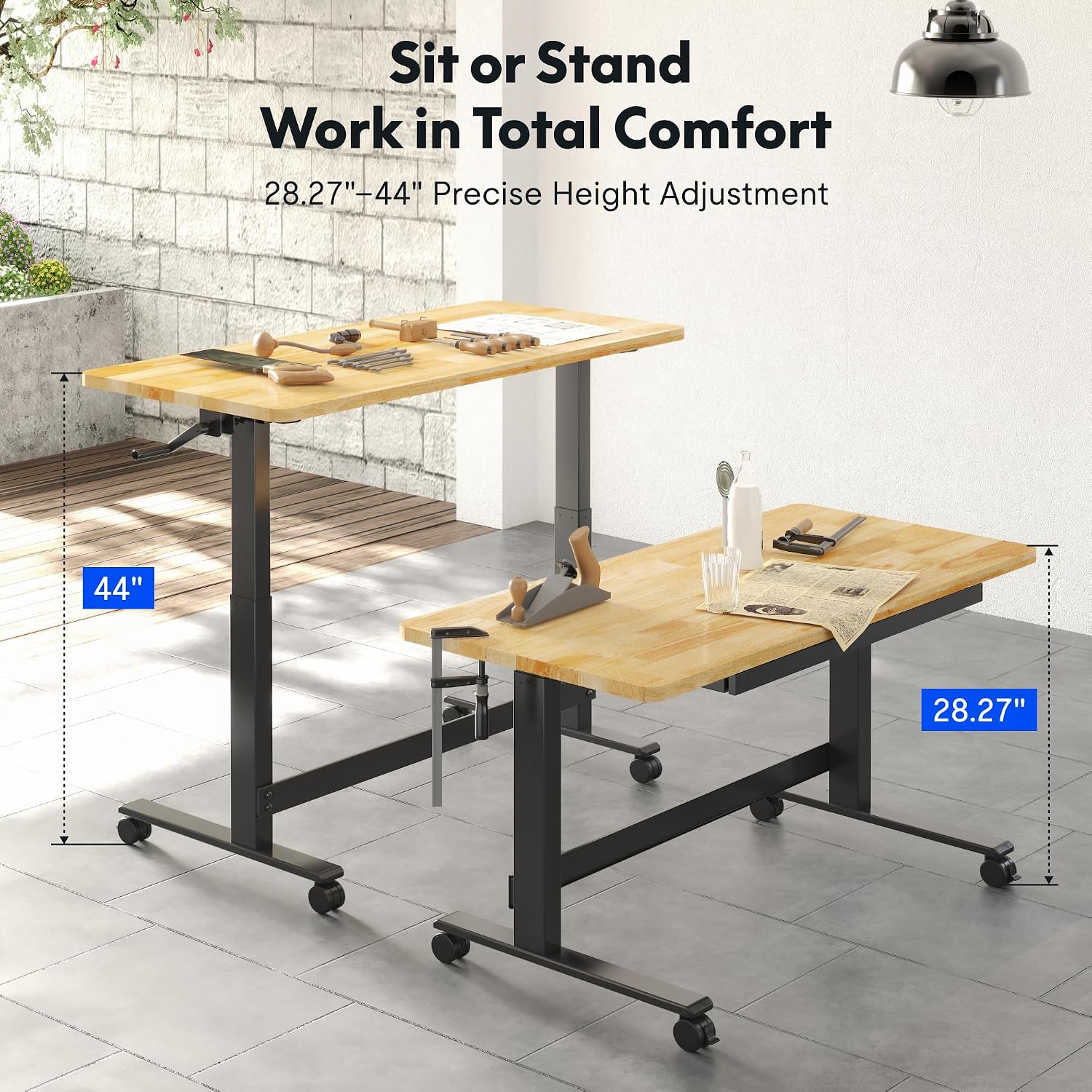 47.2"x23.6" Crank Adjustable Rolling Workbench