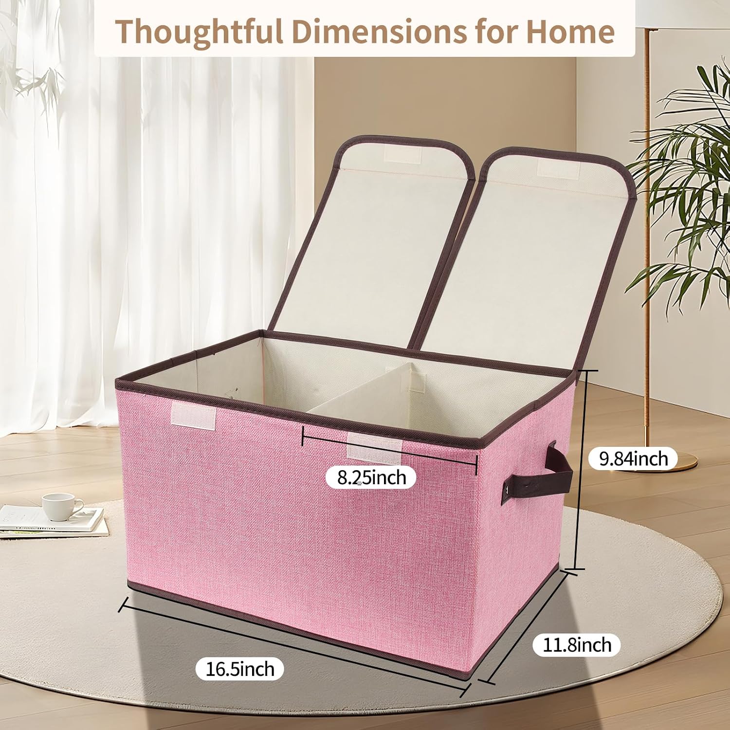 3 Pack Pink Double-Lid Fabric Storage Boxes with Dividers
