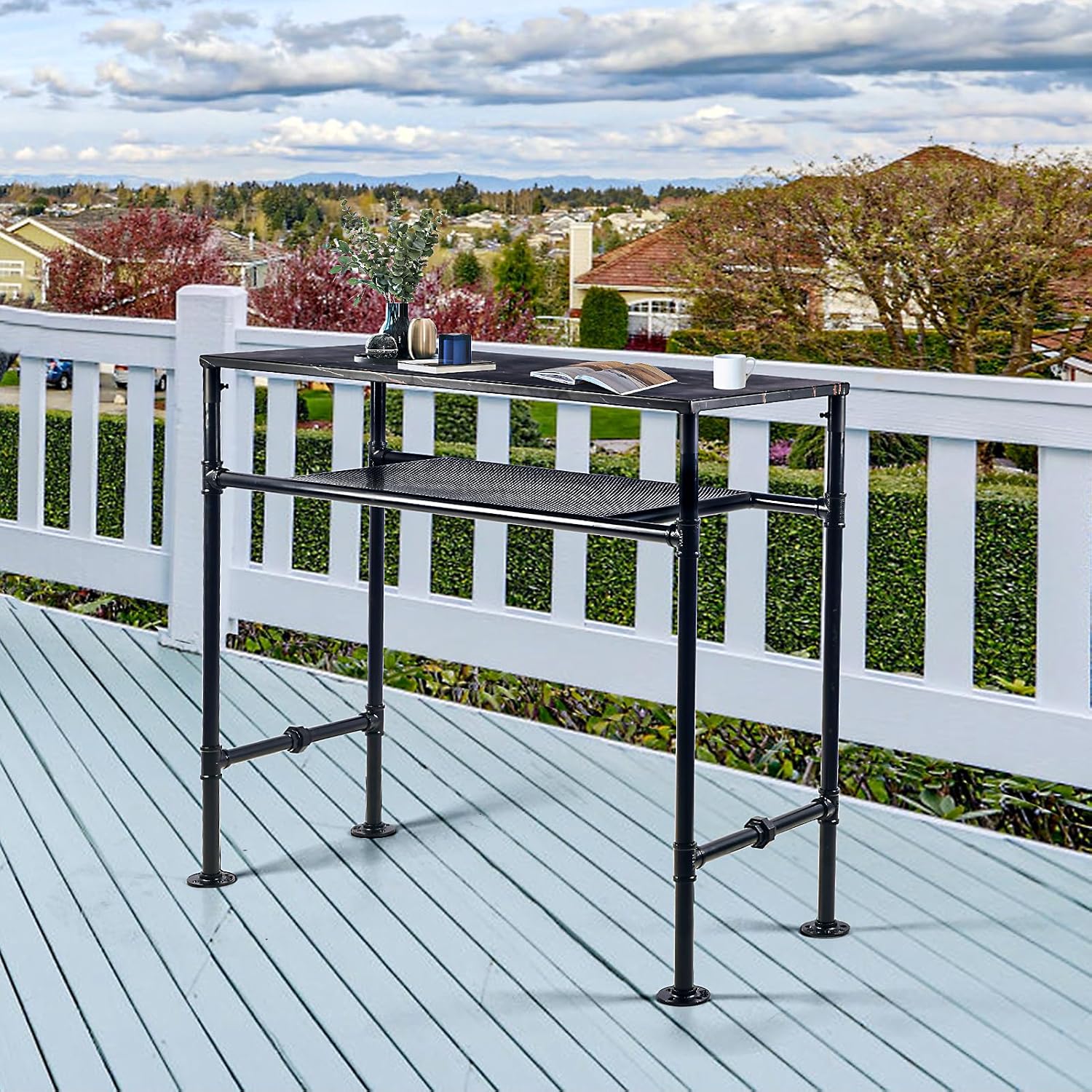 Black Marbled 2-Tier Bar Table 40.2" Height