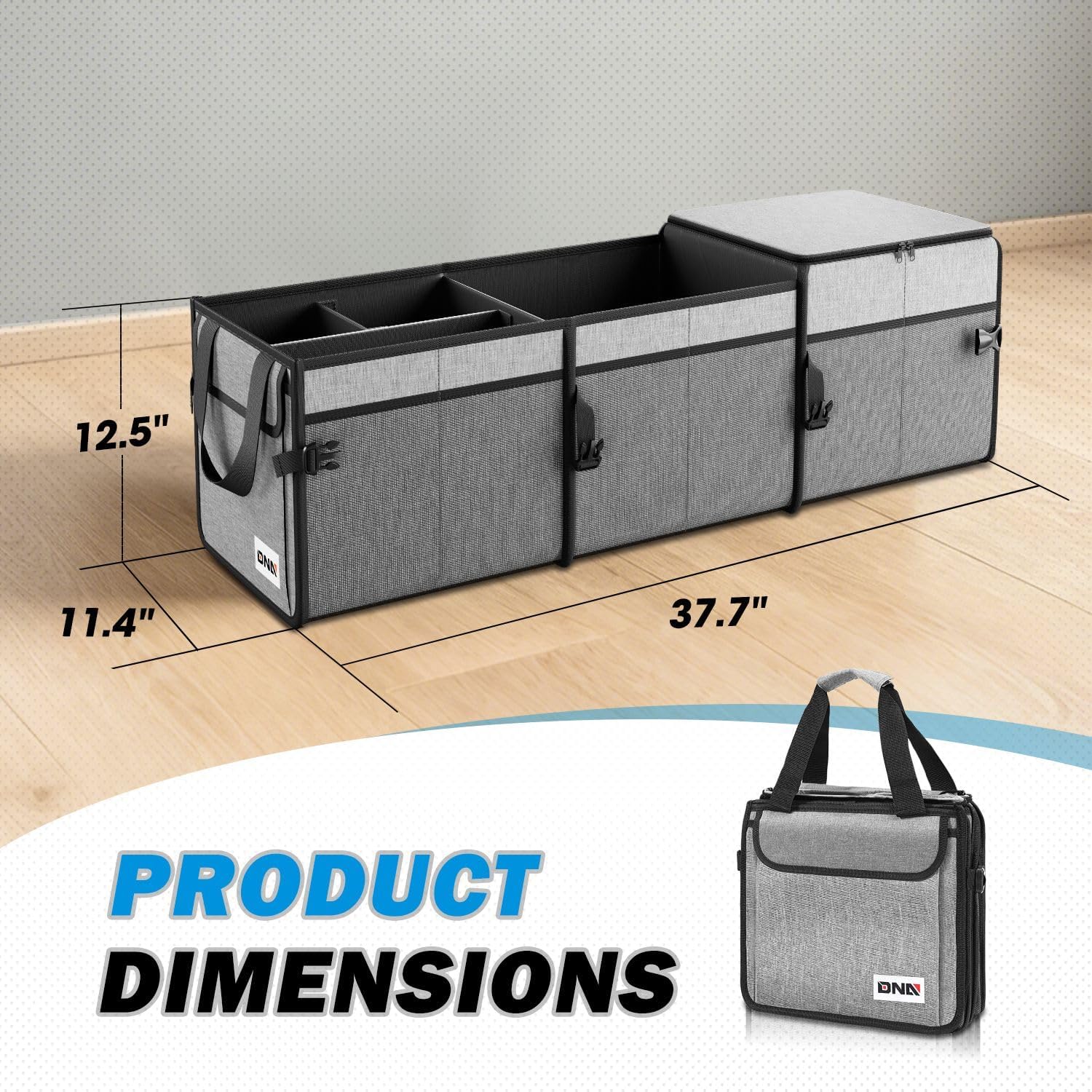 Grey 90L 5 Compartment Foldable SUV Trunk Organizer with Cover