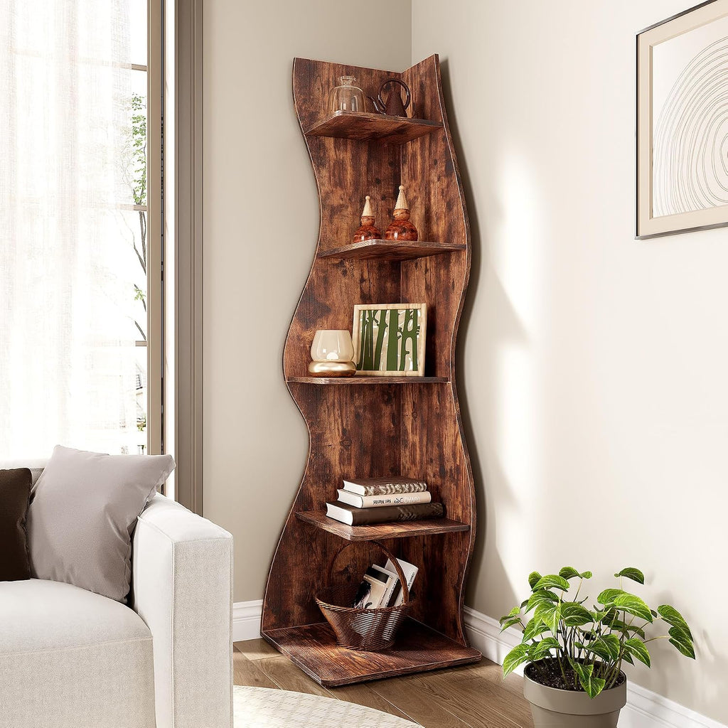 Modern 5-Tier Small Corner Bookshelf