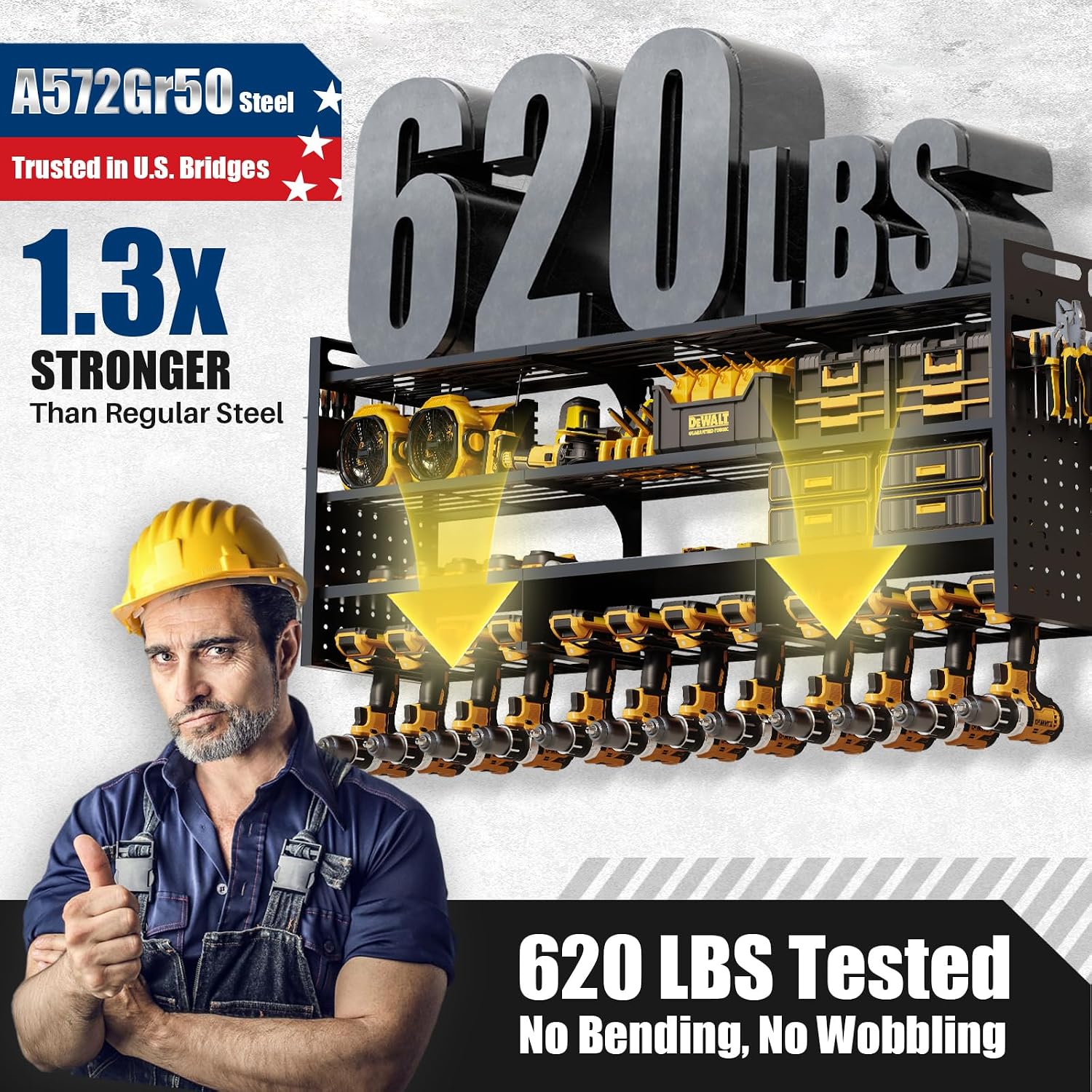 49" Wall Mount Drill Storage Rack 620 LBS