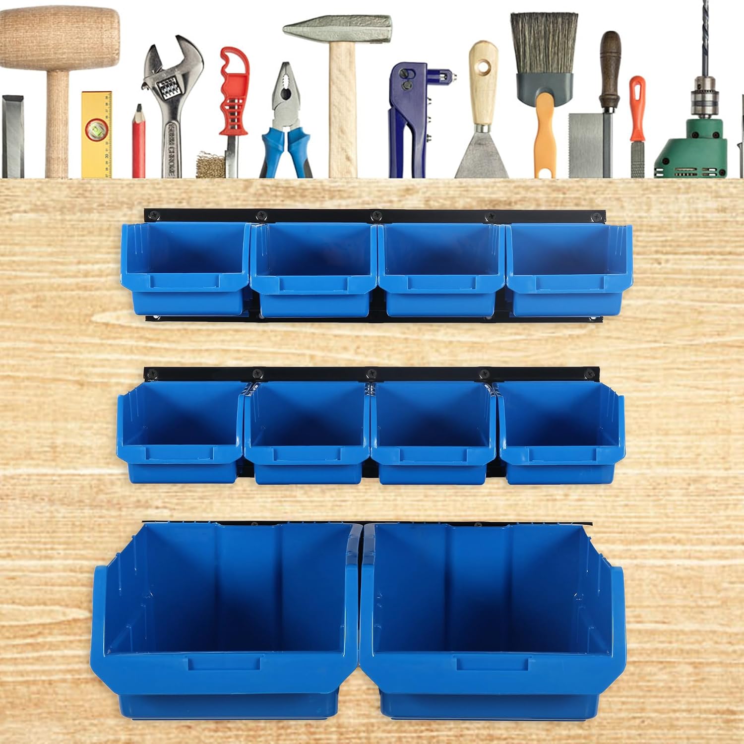 Blue Wall Mount 10-Bin Hardware Storage Rack
