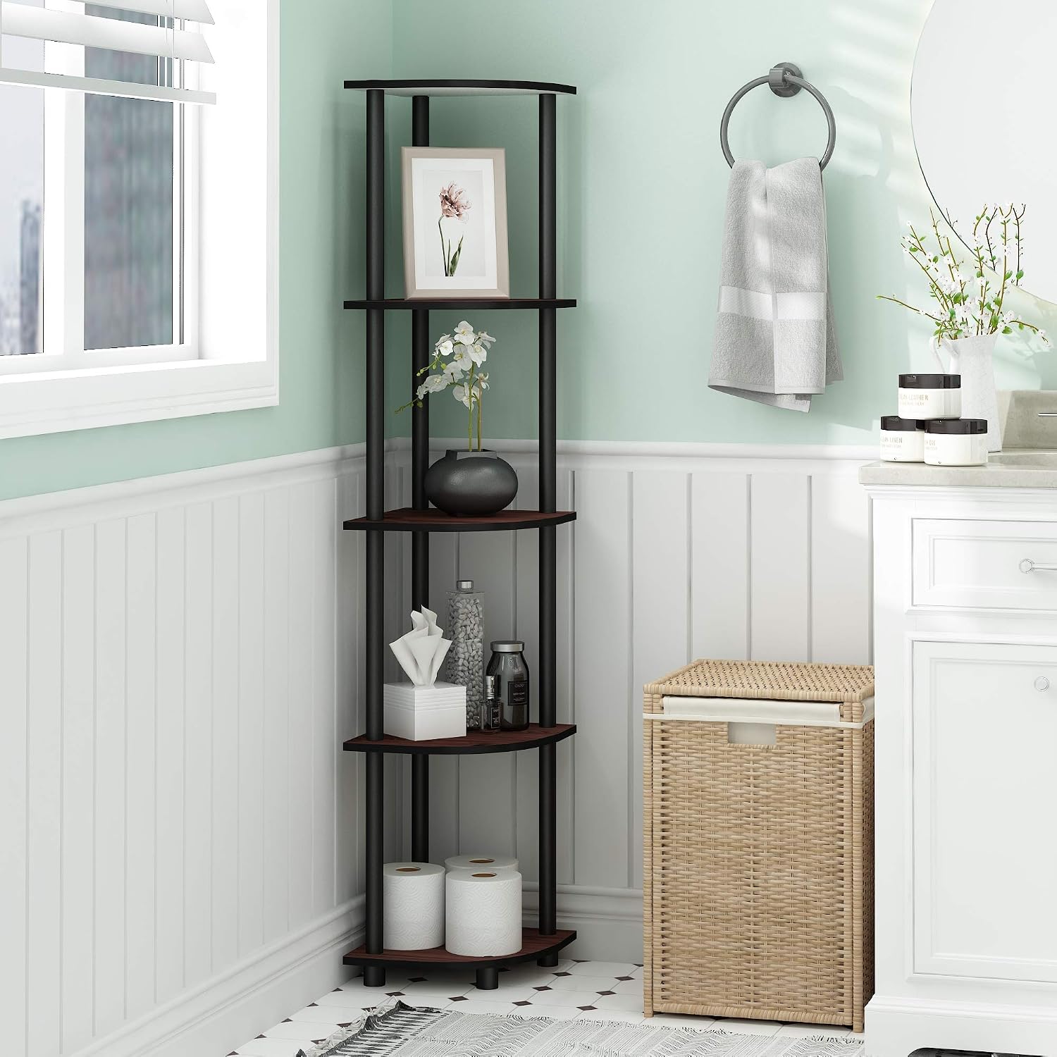 Dark Cherry 5-Tier Corner Shelf