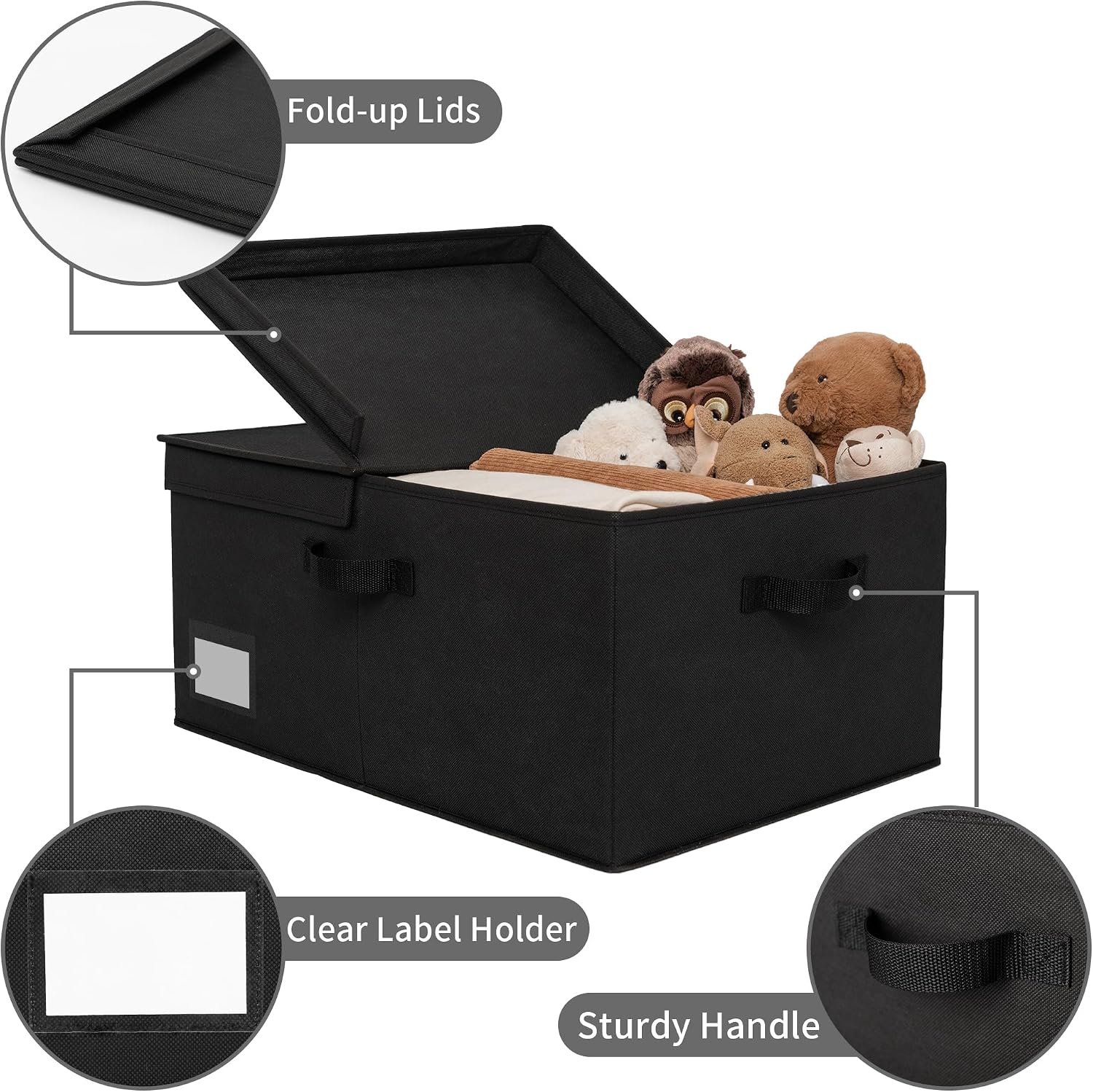 Black Fabric Storage Bin With Lid